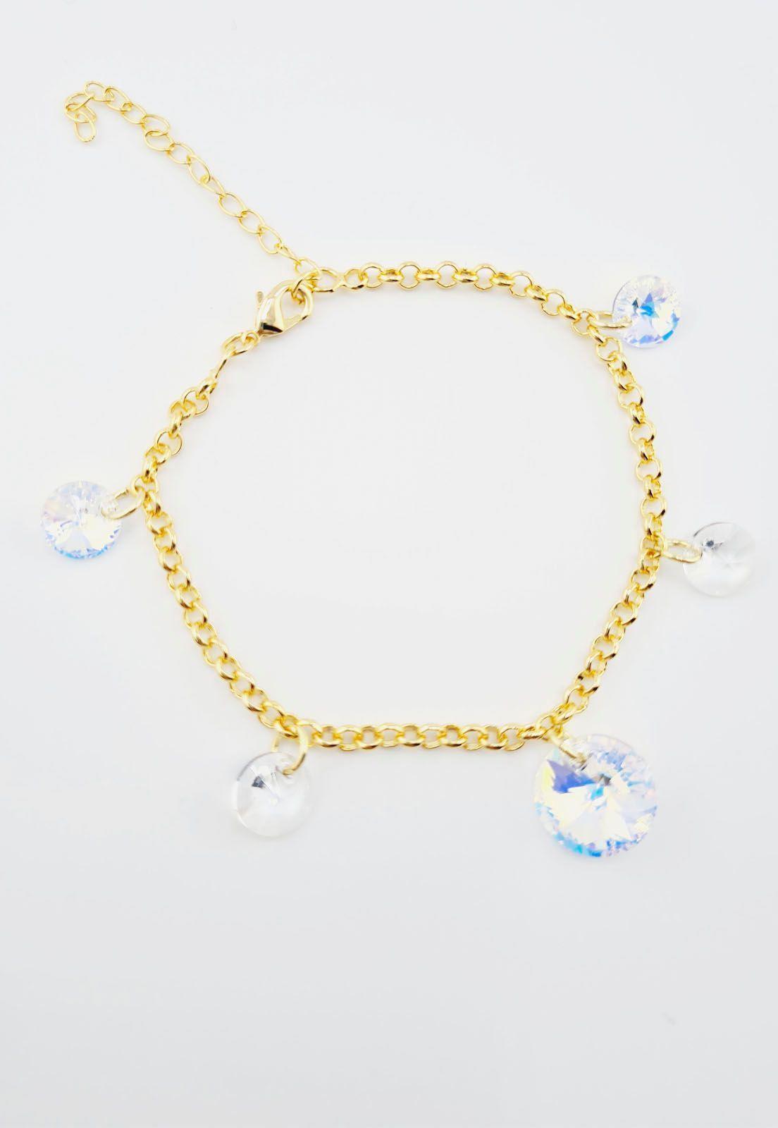 Pulsera Nepal Gold Baño de Oro 24k y Cristales Genuinos Aurora Boreal-3