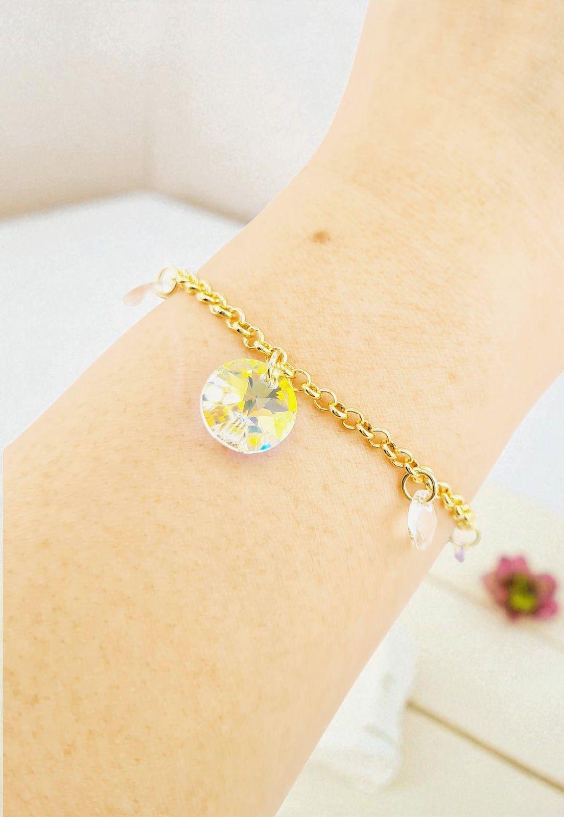 Pulsera Nepal Gold 24K Cristal Genuino Aurora Boreal-3