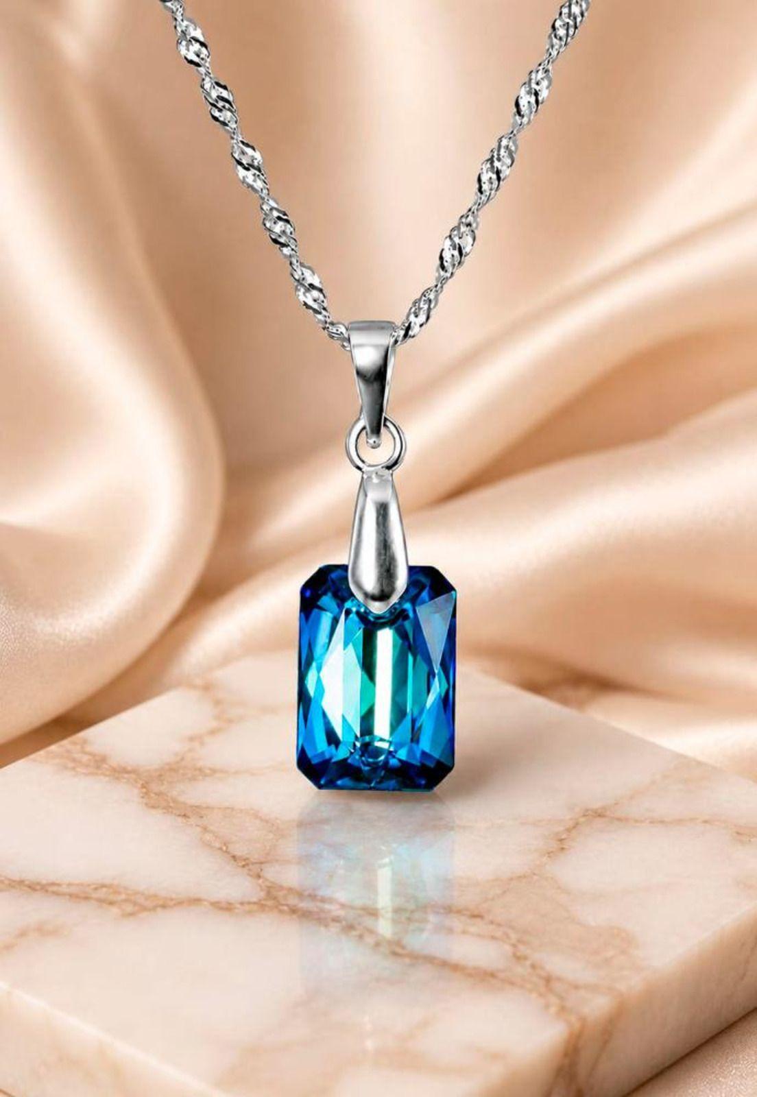 Collar Estefanía Plata 925 Cristal Swarovski® Bermuda Blue-2