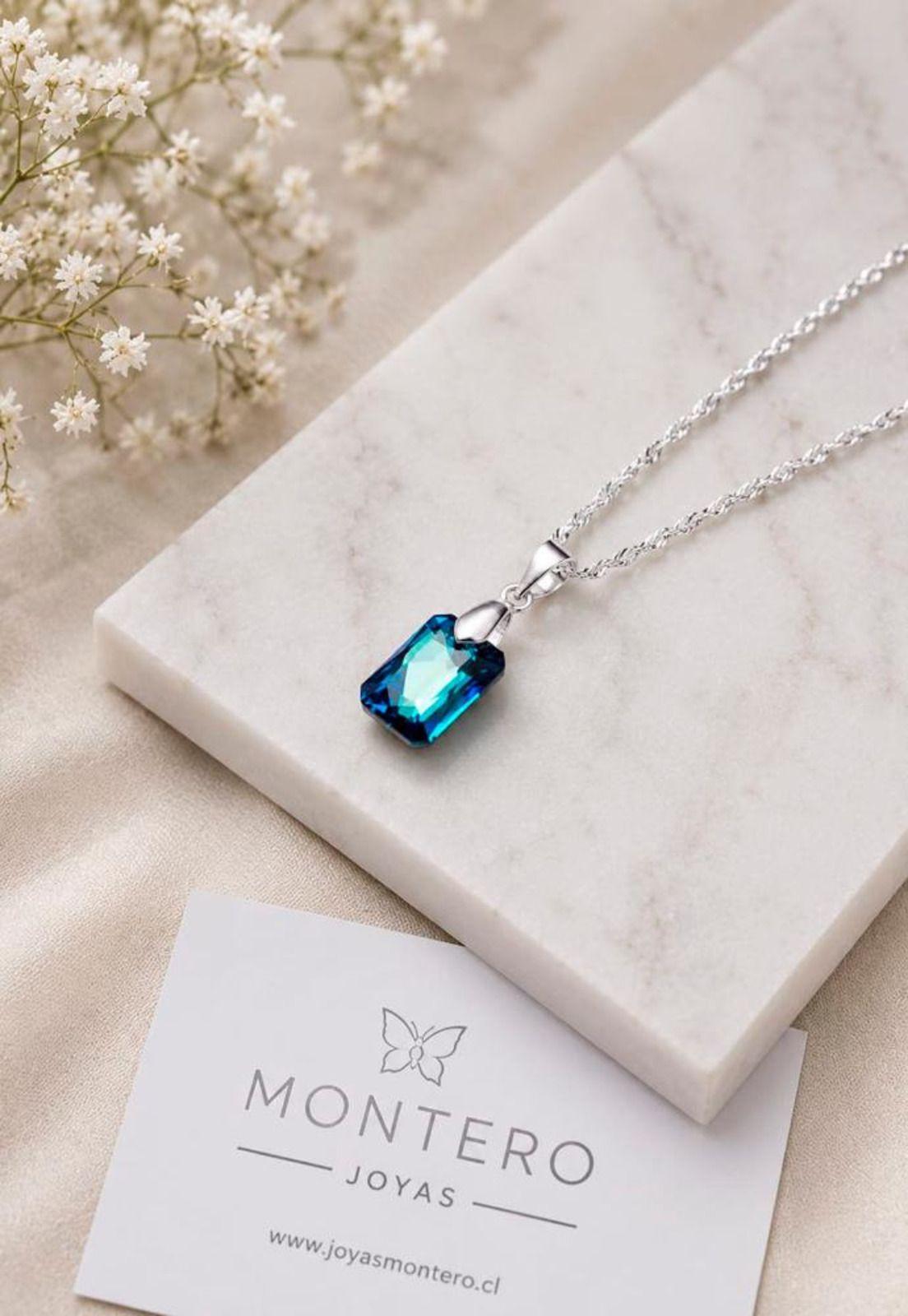 Collar Estefanía Plata 925 Cristal Swarovski® Bermuda Blue-4