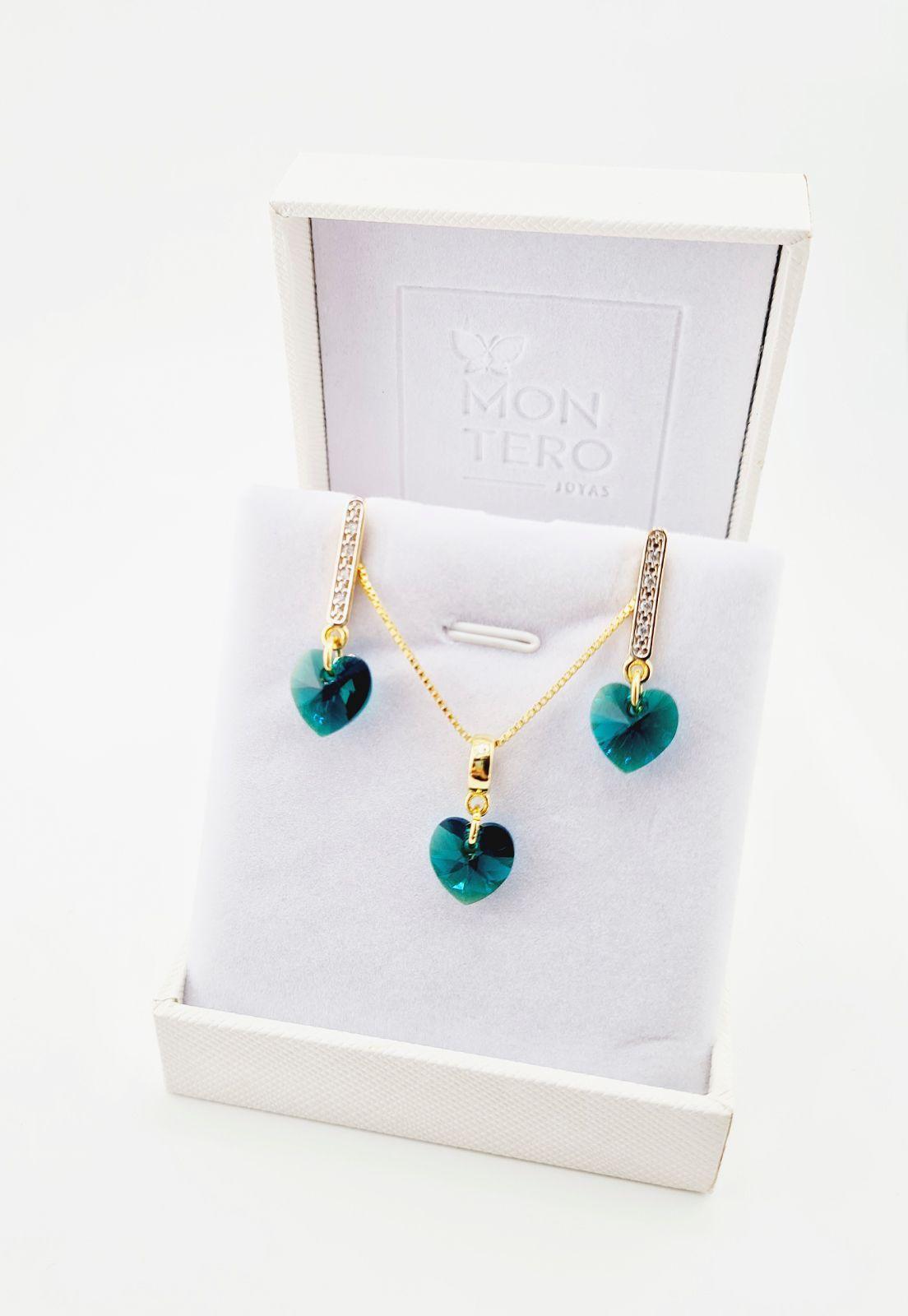 Conjunto Romance Gold Cristales Genuinos Emerald Shimmer-4