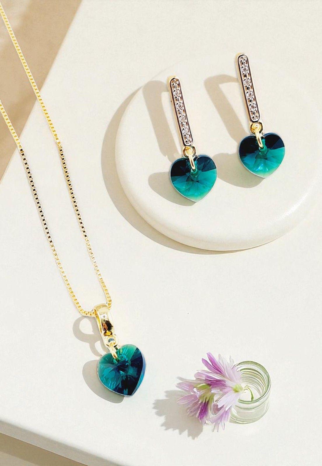 Conjunto Romance Gold 24K Cristal Genuino Emerald -2
