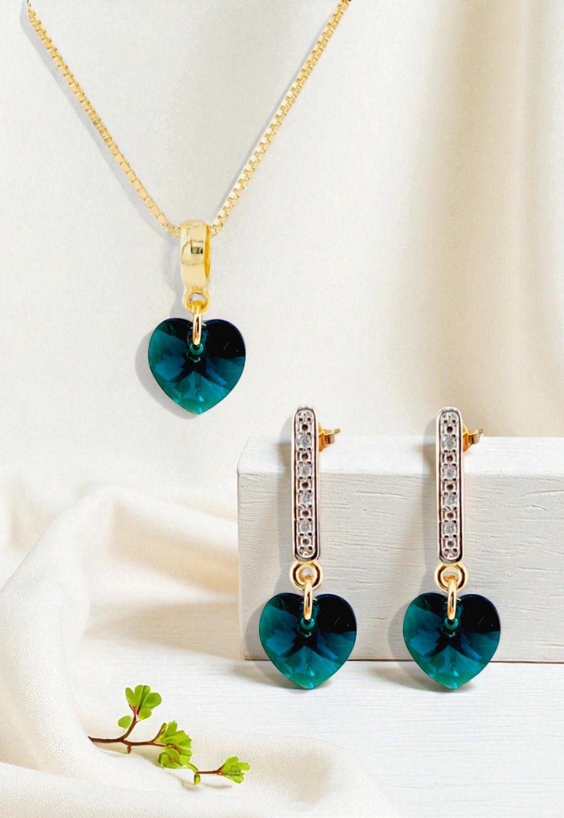 Conjunto Romance Gold 24K Cristal Genuino Emerald -4