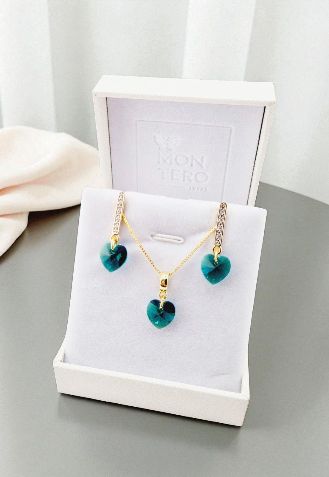 Conjunto Romance Gold 24K Cristal Genuino Emerald -5