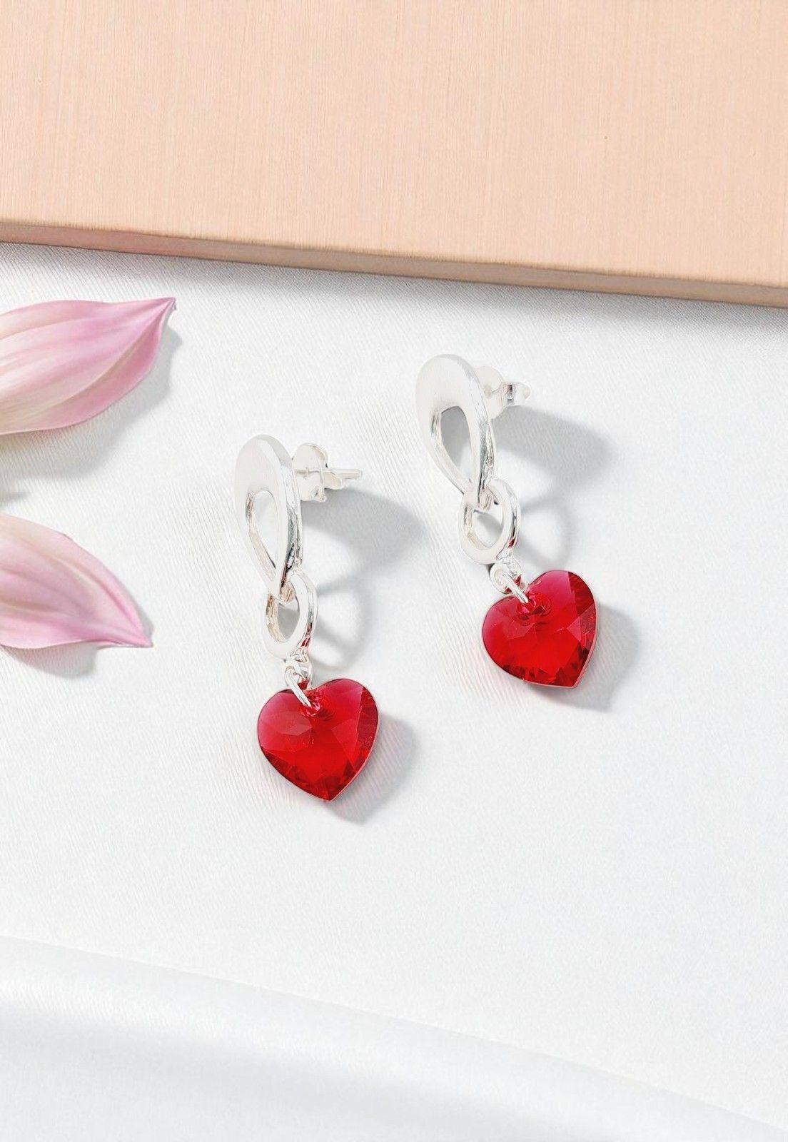 Aros Amor Baño de Oro Blanco Cristales Genuinos Siam Shimmer.-2