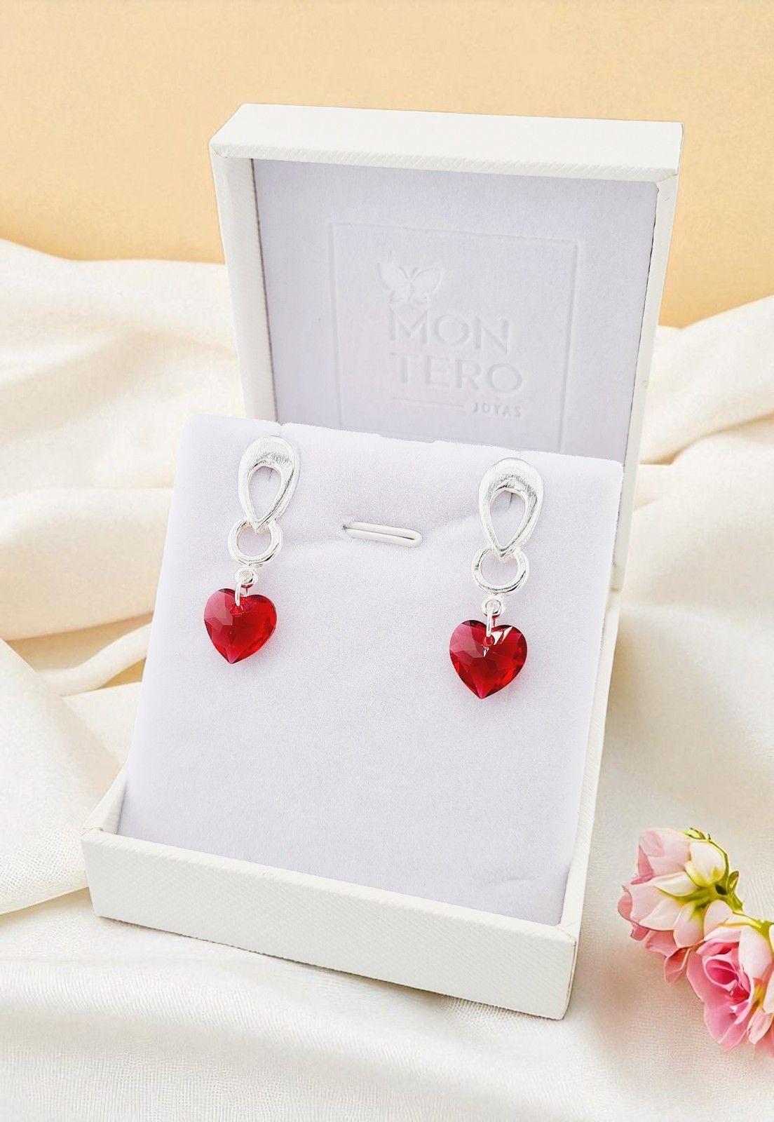 Aros Amor Baño de Oro Blanco Cristales Genuinos Siam Shimmer.-4