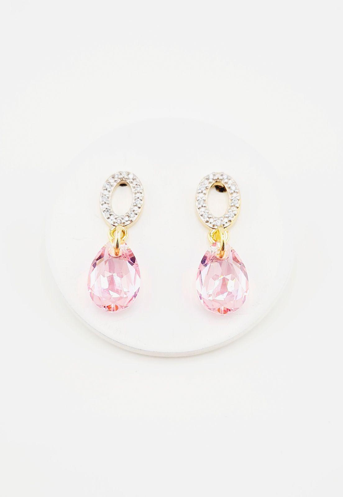 Aros Gota de Luz Gold Cristales Genuinos Light Rose -3