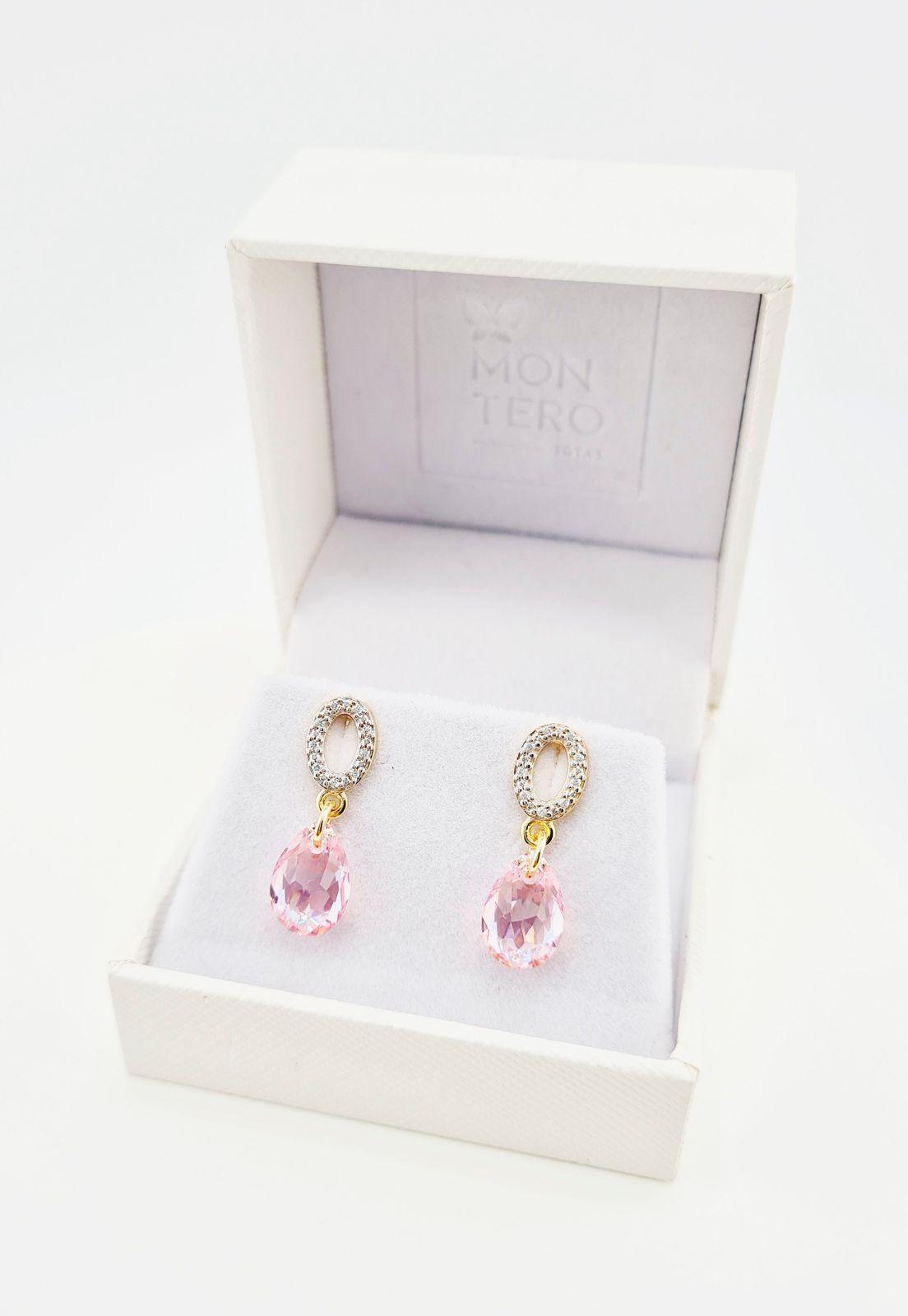 Aros Gota de Luz Gold Cristales Genuinos Light Rose -2