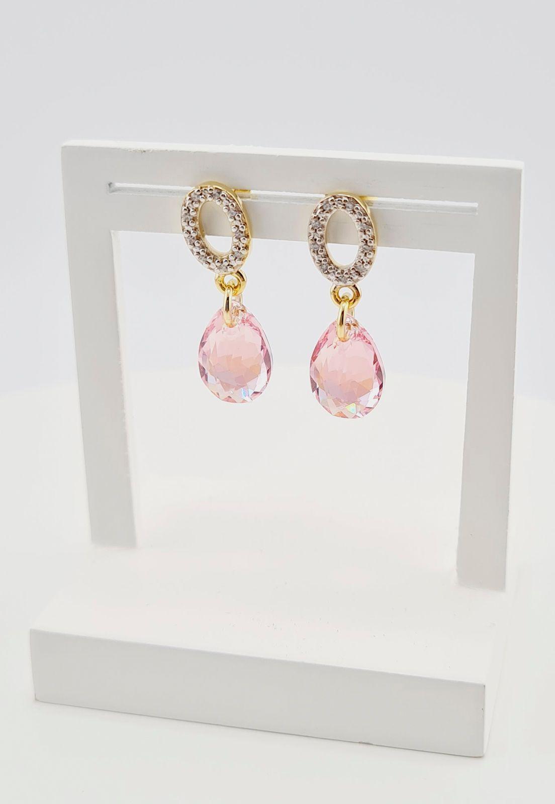 Aros Gota de Luz Gold Cristales Genuinos Light Rose -4