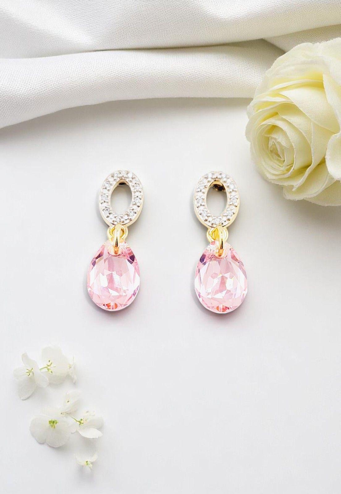 Aros Gota de Luz Gold 24K Cristal Genuino Light Rose -2