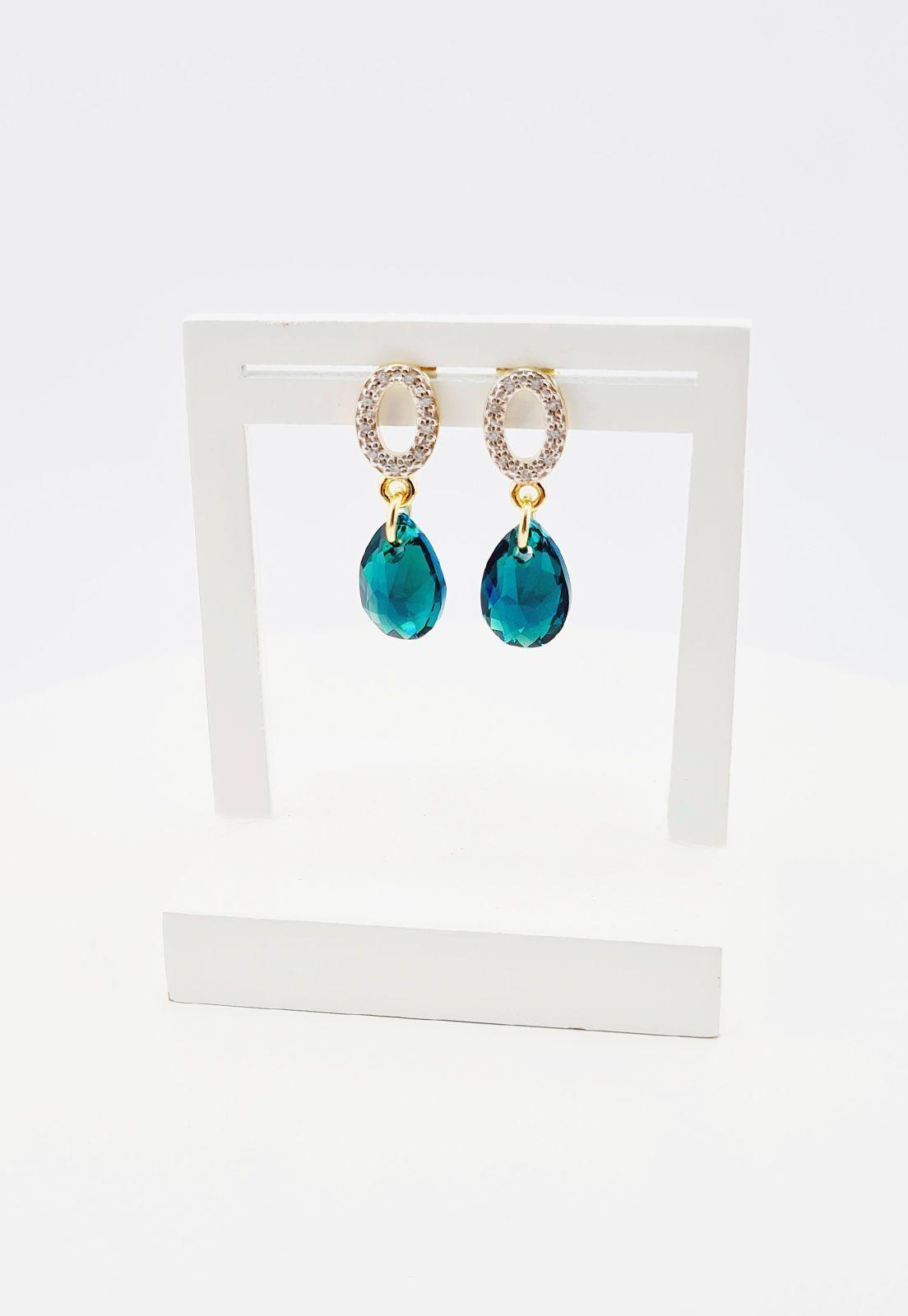 Aros Gota de Luz Gold Cristales Genuinos Emerald-4