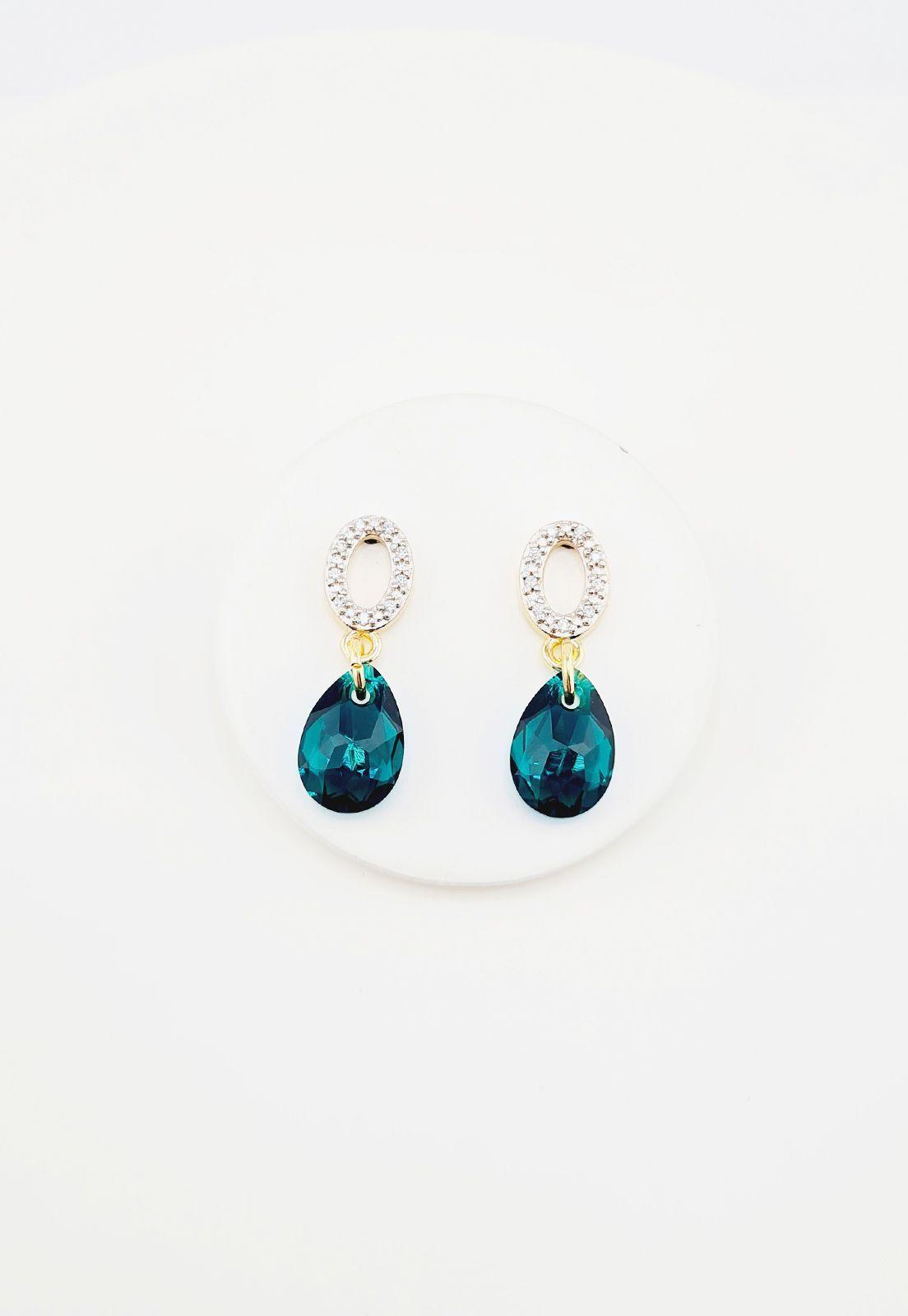 Aros Gota de Luz Gold Cristales Genuinos Emerald-3