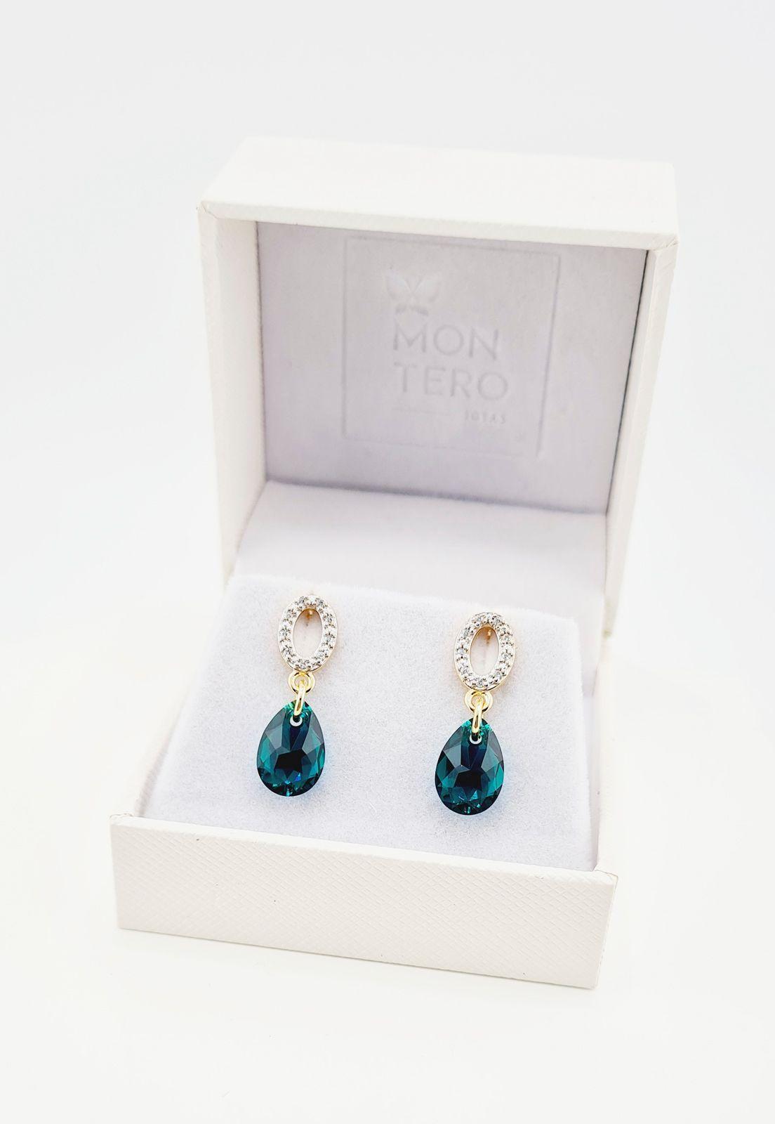 Aros Gota de Luz Gold Cristales Genuinos Emerald-2