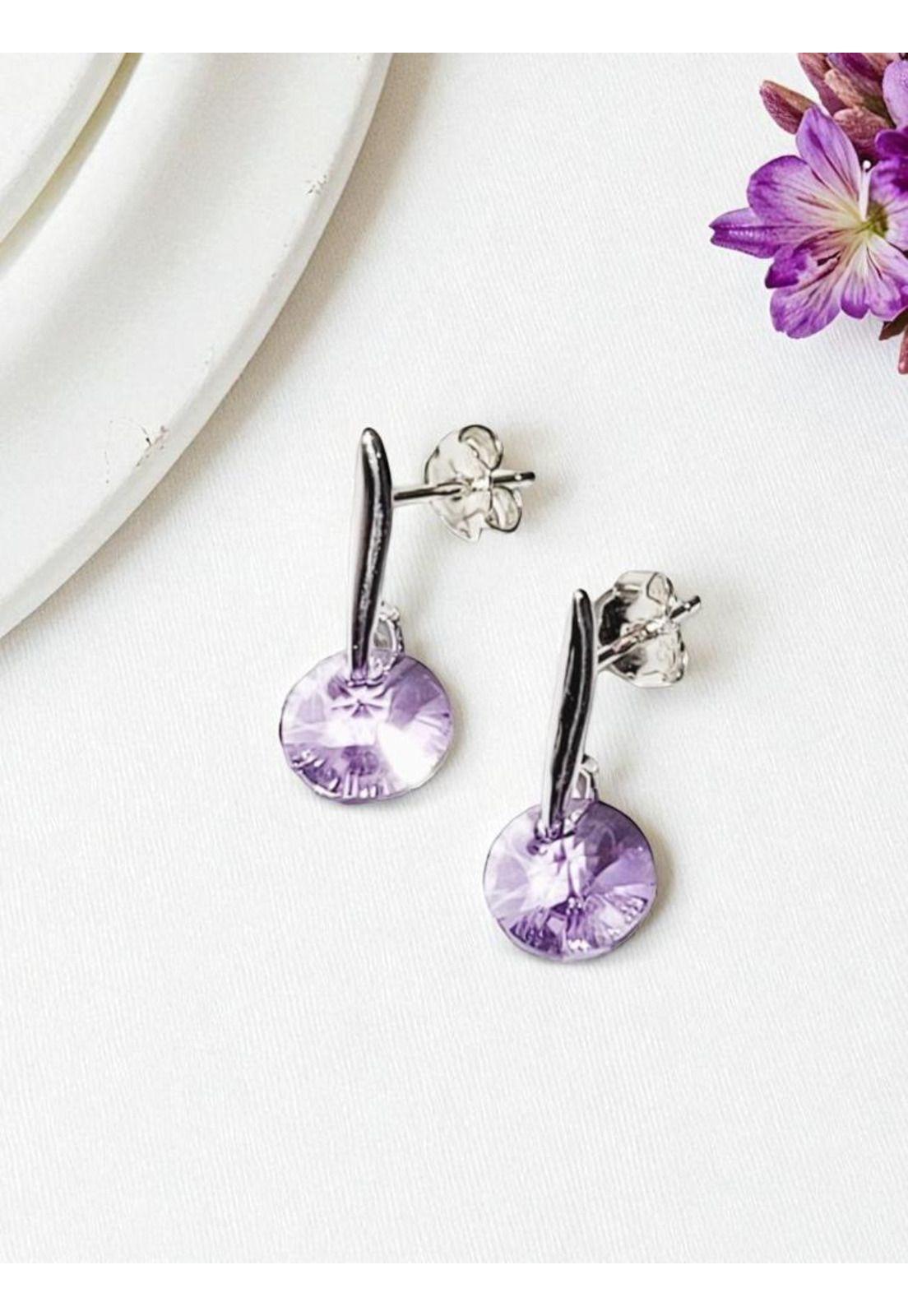 Aros Punto De Luz Plata 925 Cristal Swarovski® Violeta-2