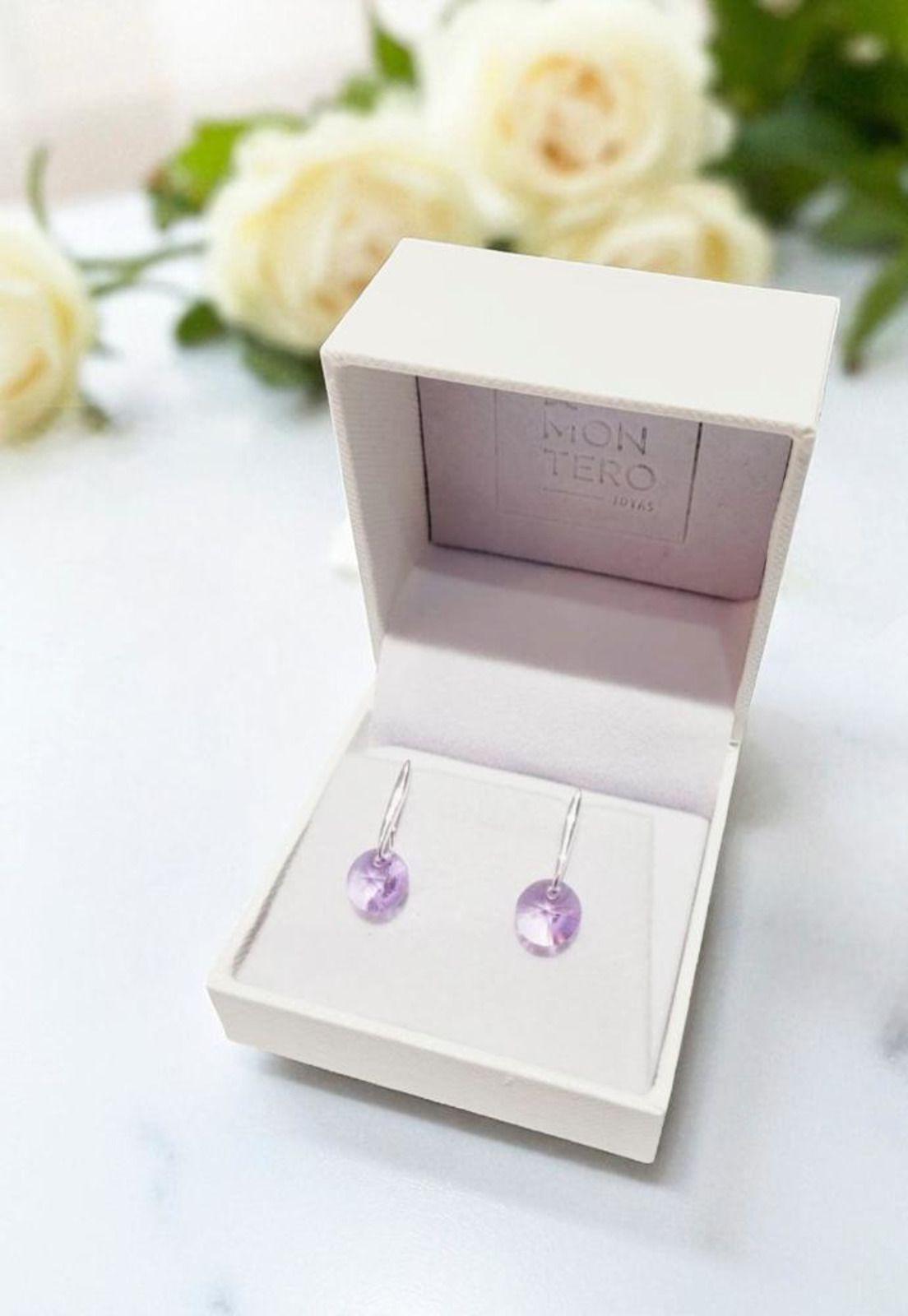 Aros Punto De Luz Plata 925 Cristal Swarovski® Violeta-3