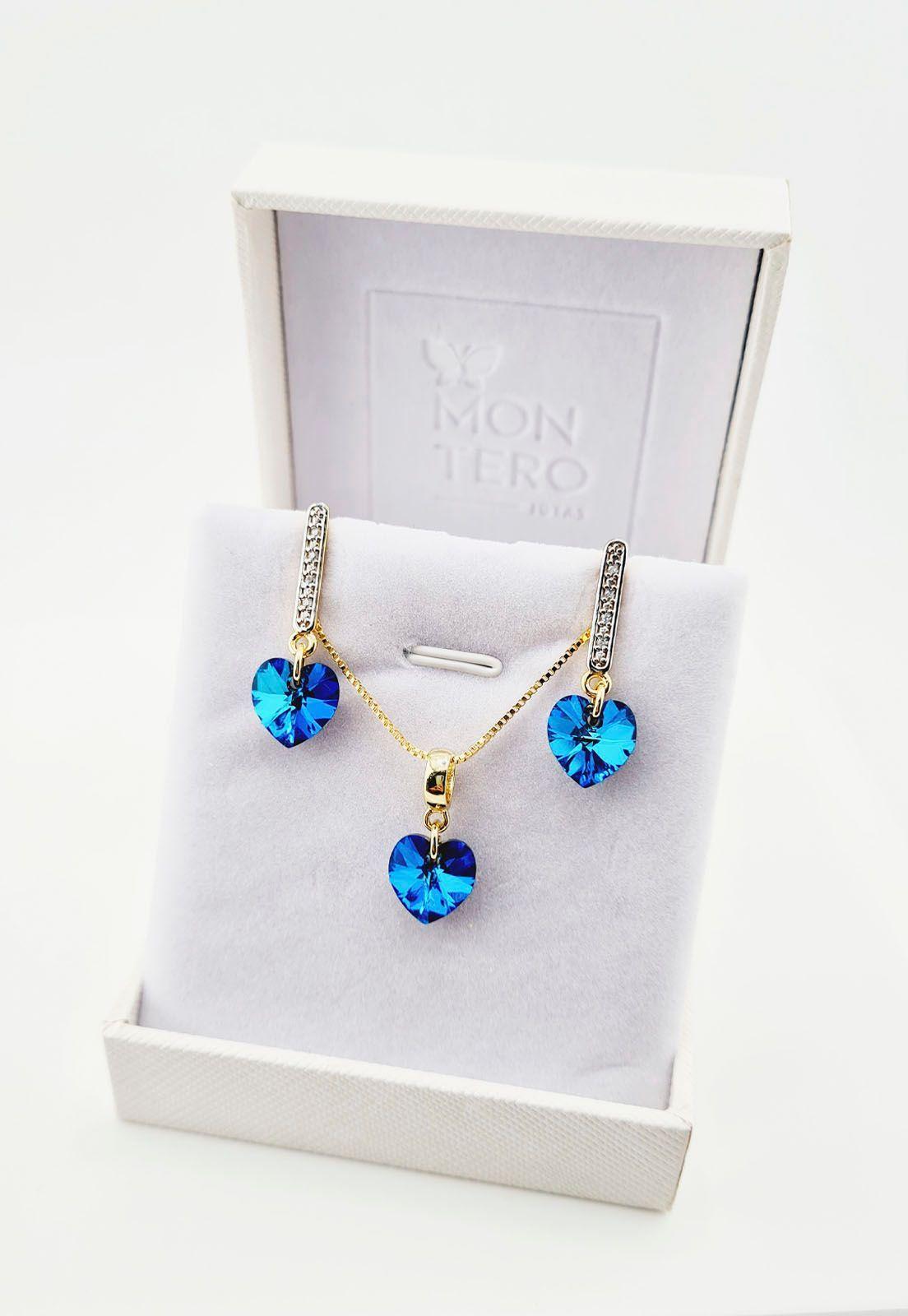 Conjunto Romance Gold Cristales Genuinos Bermuda Blue-4