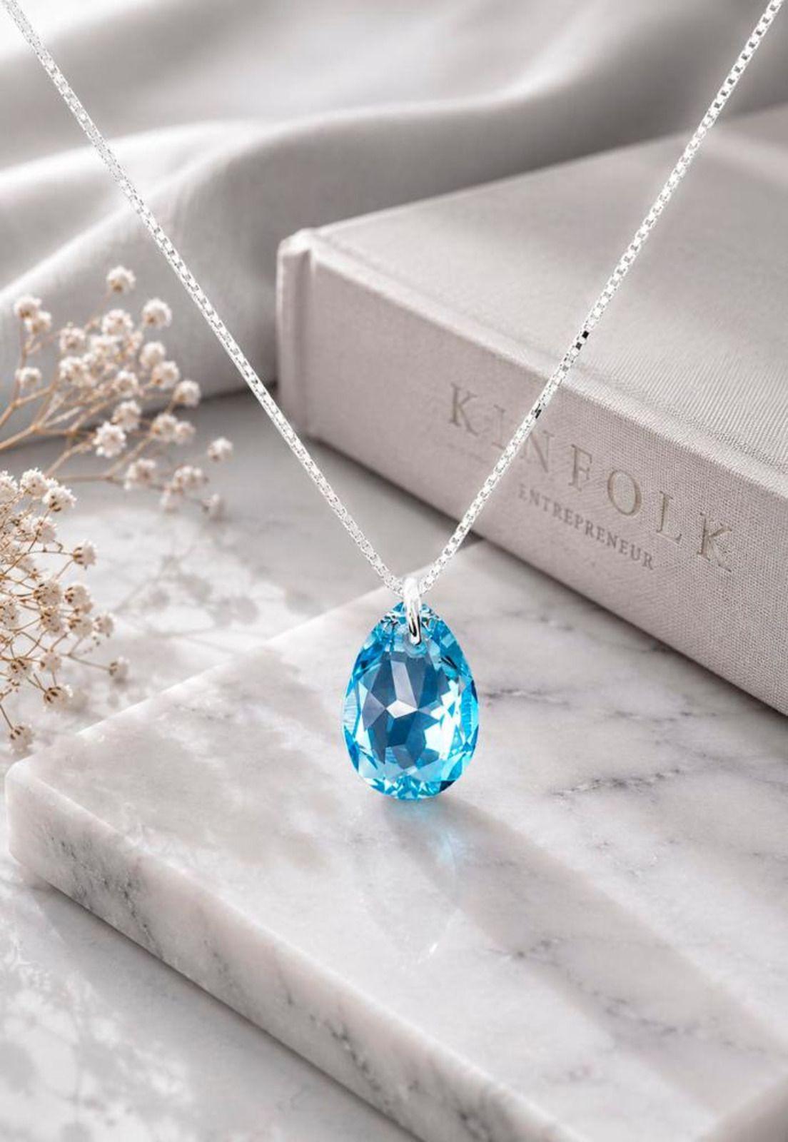 Collar Gota de Luz Plata 925 Cristal Swarovski® Aquamarine-4