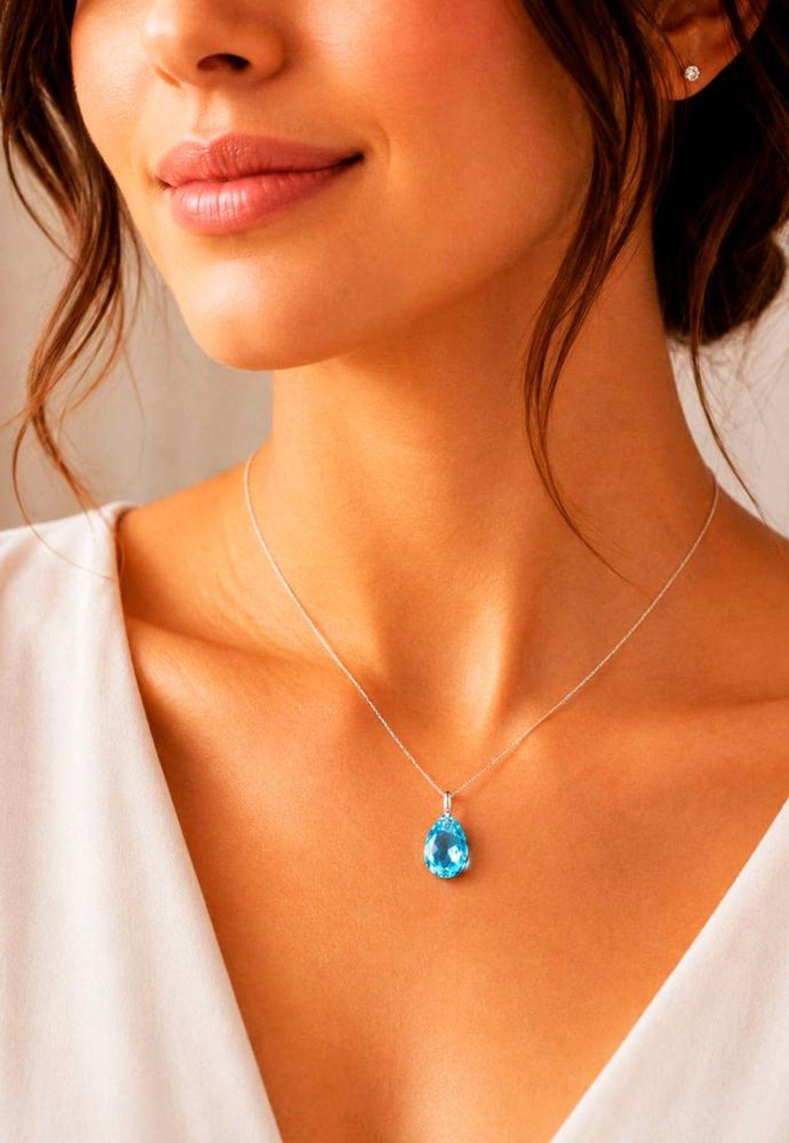 Collar Gota de Luz Plata 925 Cristal Swarovski® Aquamarine-6