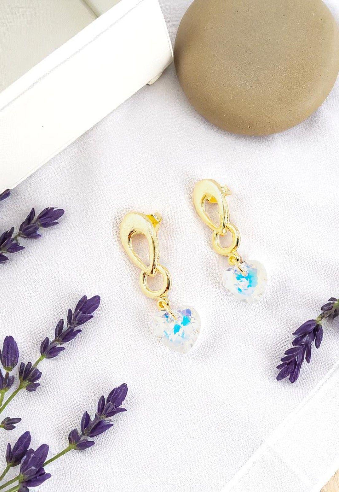 Aros Amor Gold Cristales Genuinos Aurora Boreal.-2