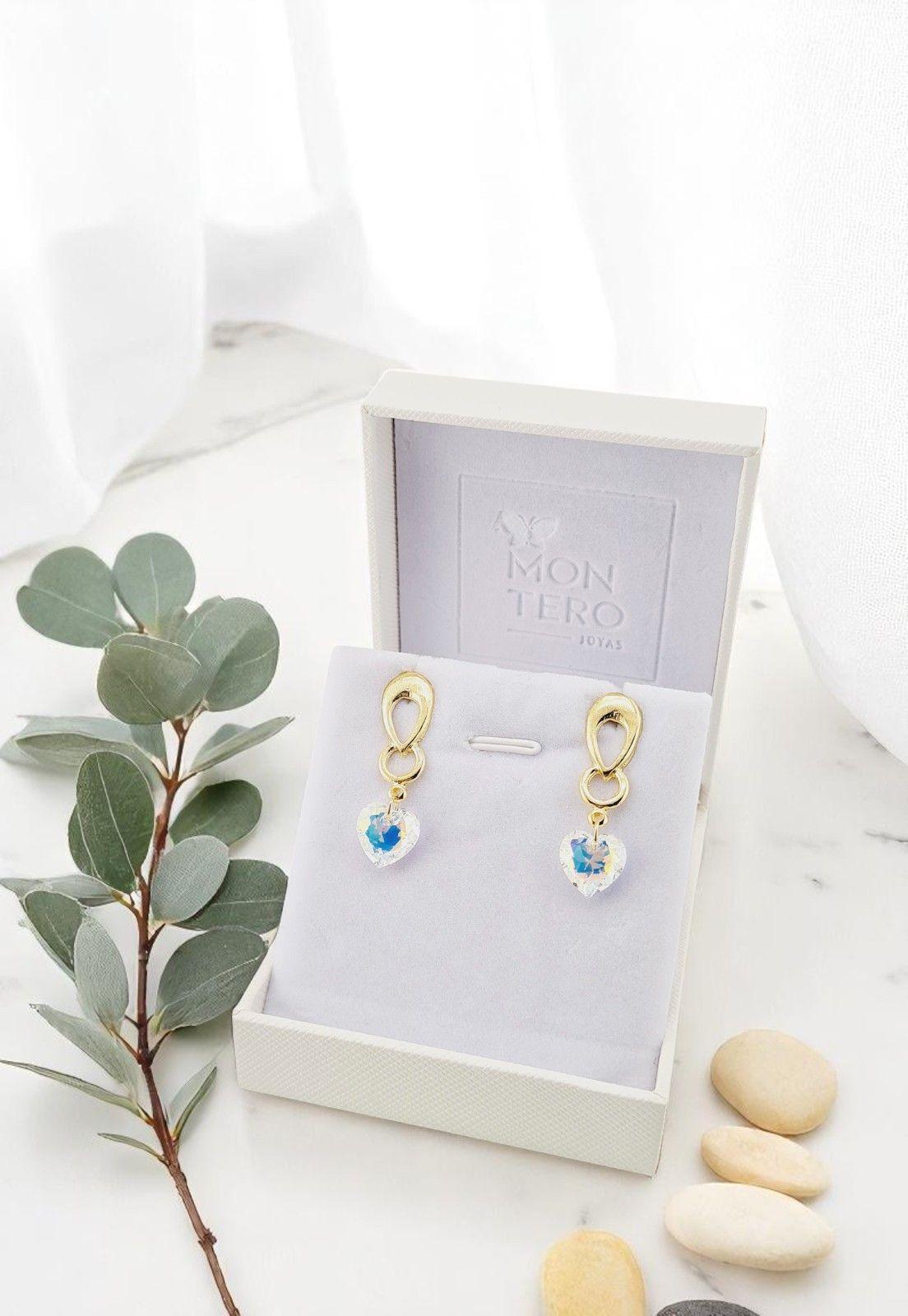 Aros Amor Gold Cristales Genuinos Aurora Boreal.-4