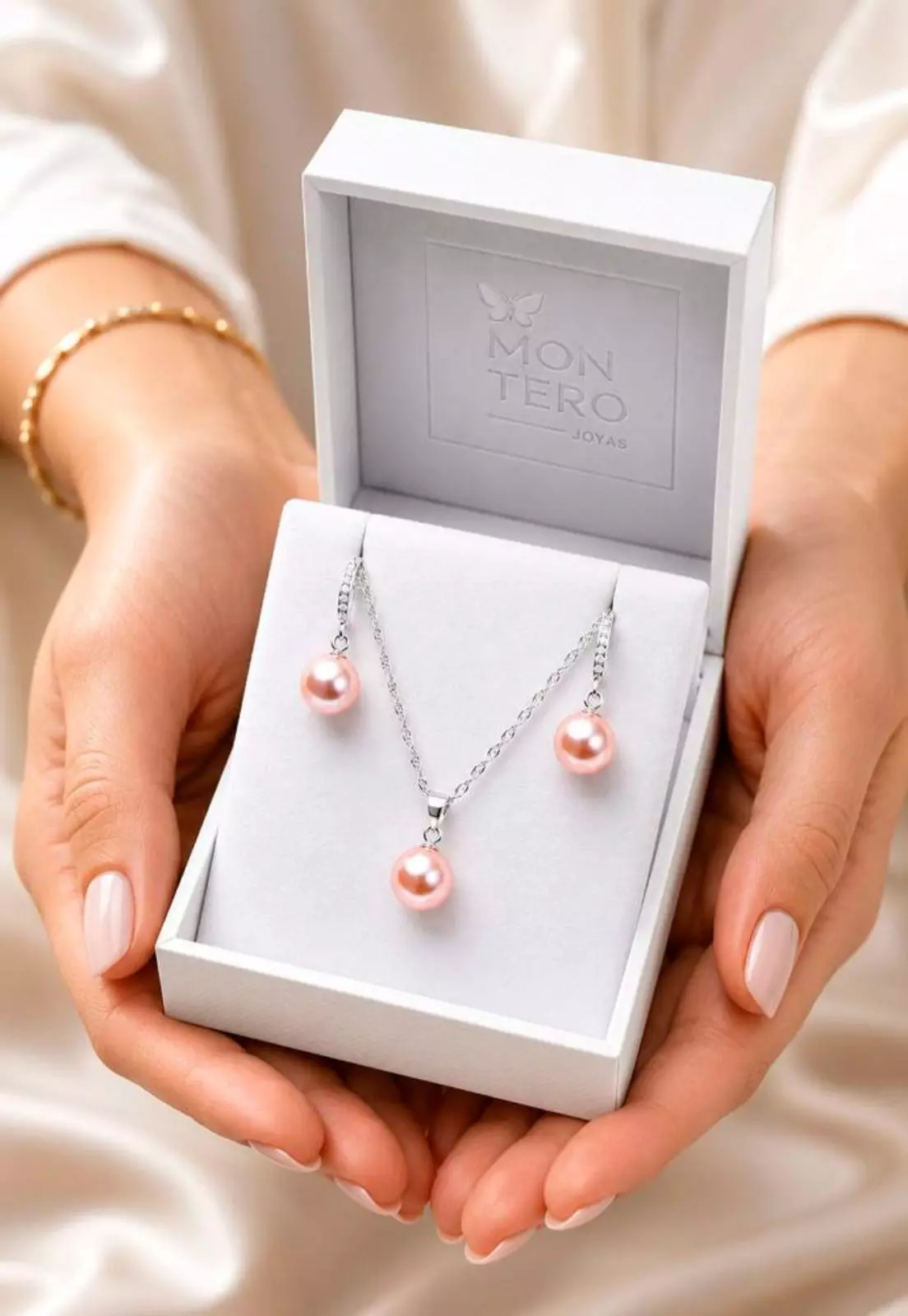 Conjunto Oslo Plata 925 Perlas de Swarovski® Peach-3