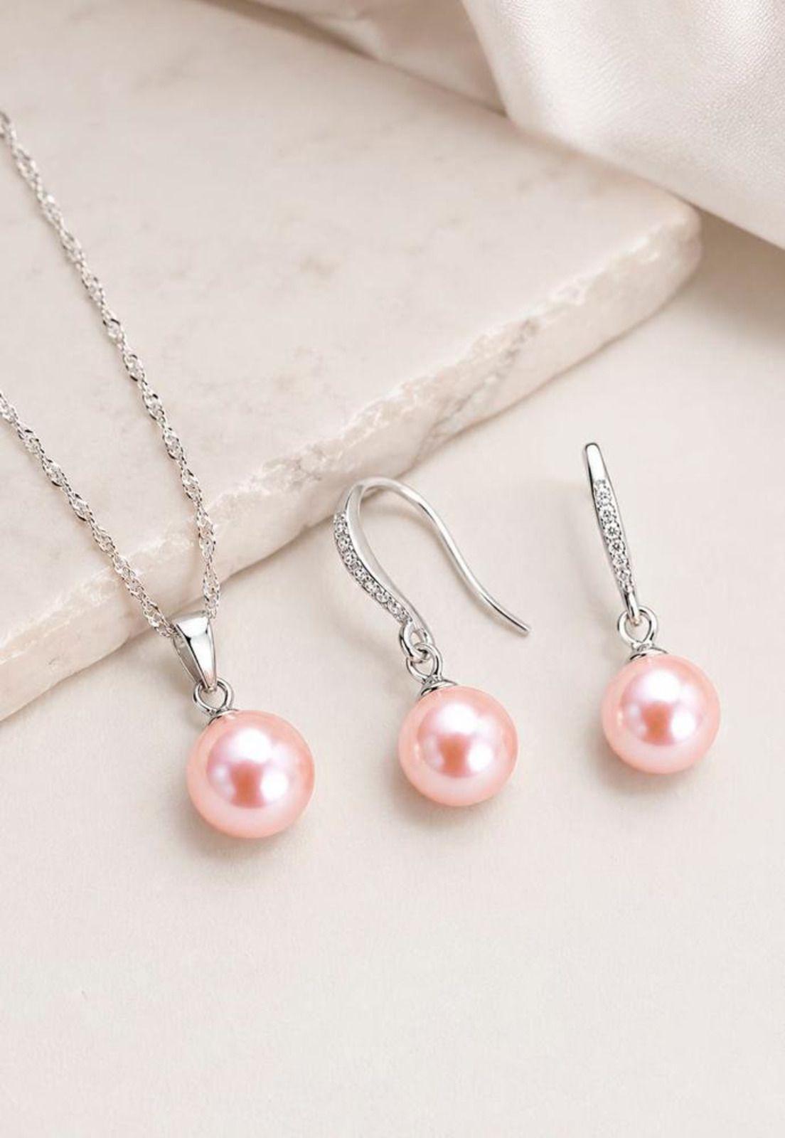 Conjunto Oslo Plata 925 Perlas de Swarovski® Peach-7