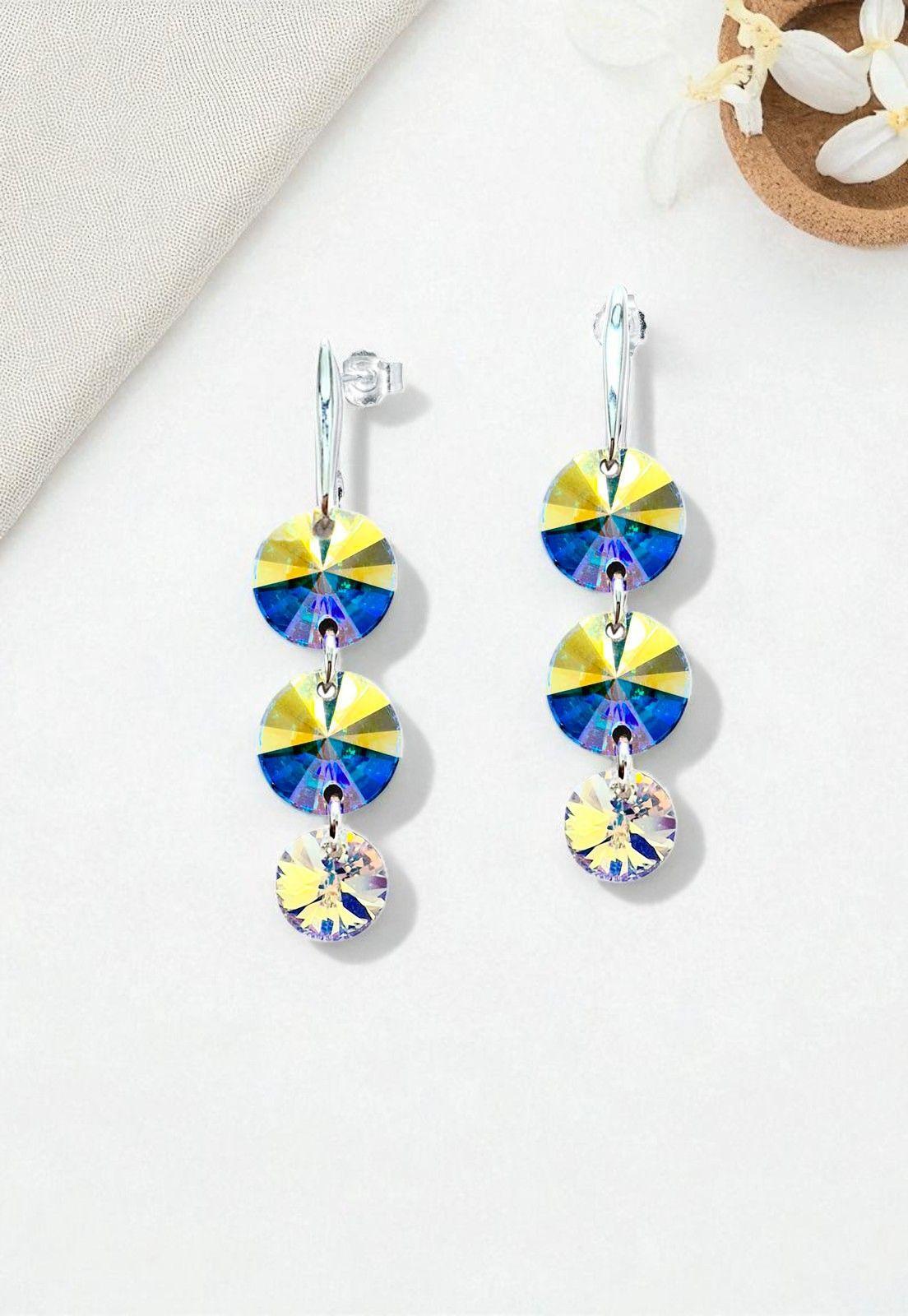 Aros Rafaela Plata 925 Con Cristales Genuinos Aurora Boreal-2