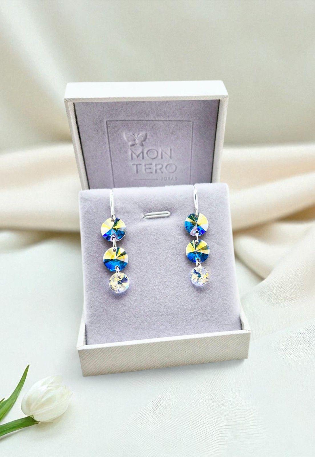 Aros Rafaela Plata 925 Con Cristales Genuinos Aurora Boreal-3