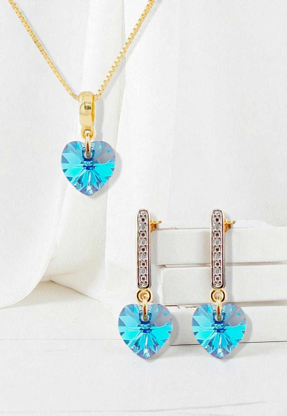 Conjunto Romance Gold 24K Cristal Genuino Aquamarine-1