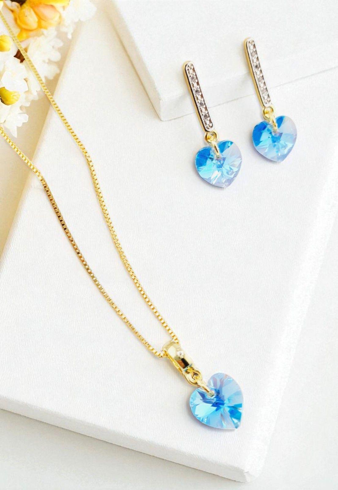 Conjunto Romance Gold 24K Cristal Genuino Aquamarine-2