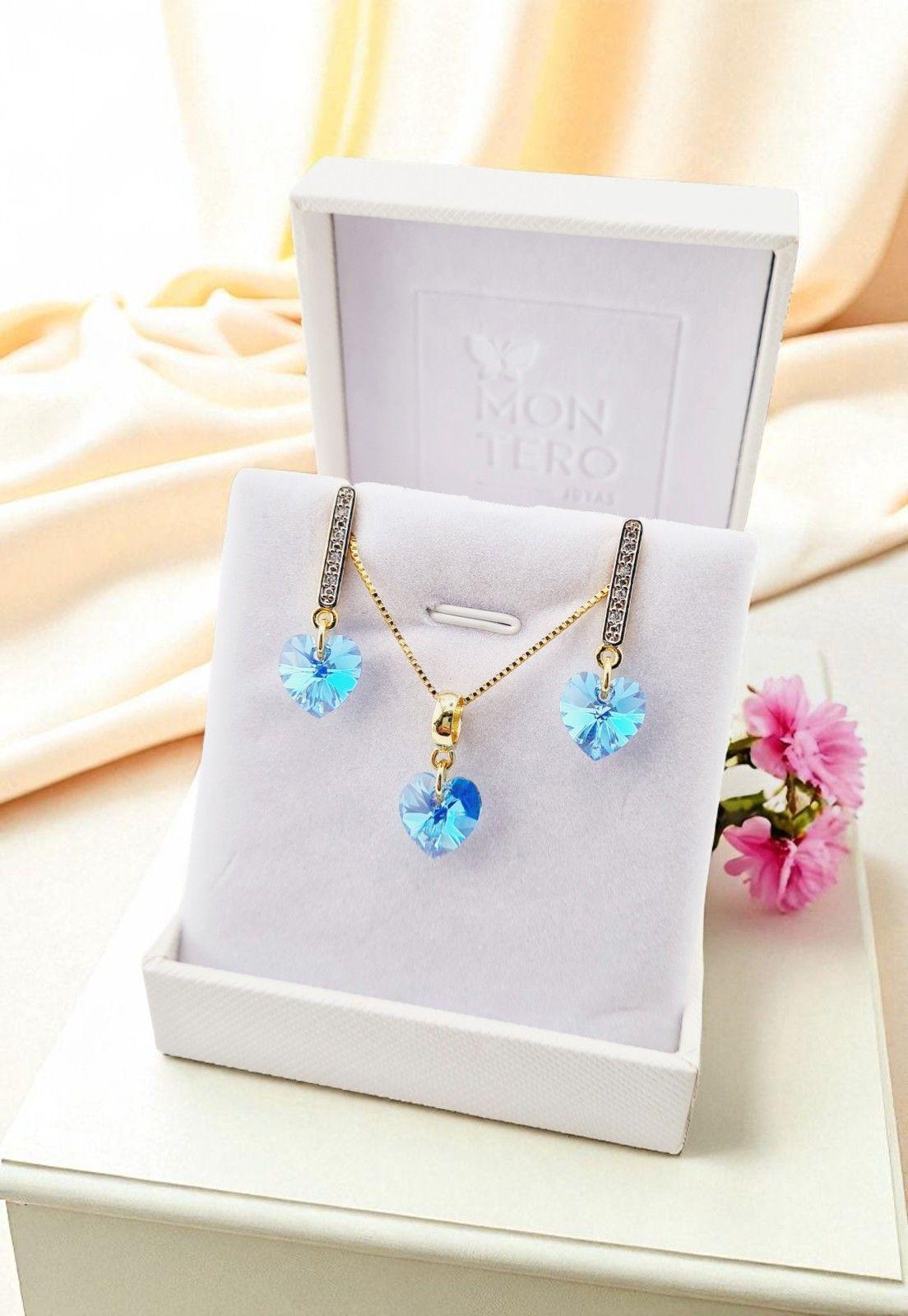Conjunto Romance Gold 24K Cristal Genuino Aquamarine-5