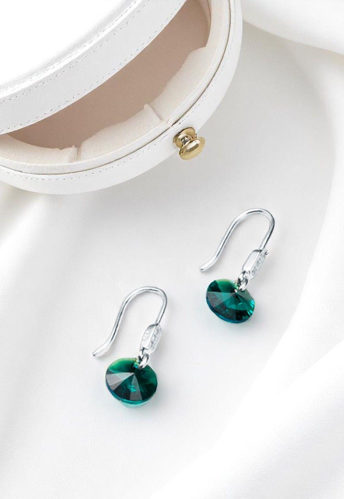 Aros Punto De Luz Plata 925 Cristal Swarovski® Emerald -2