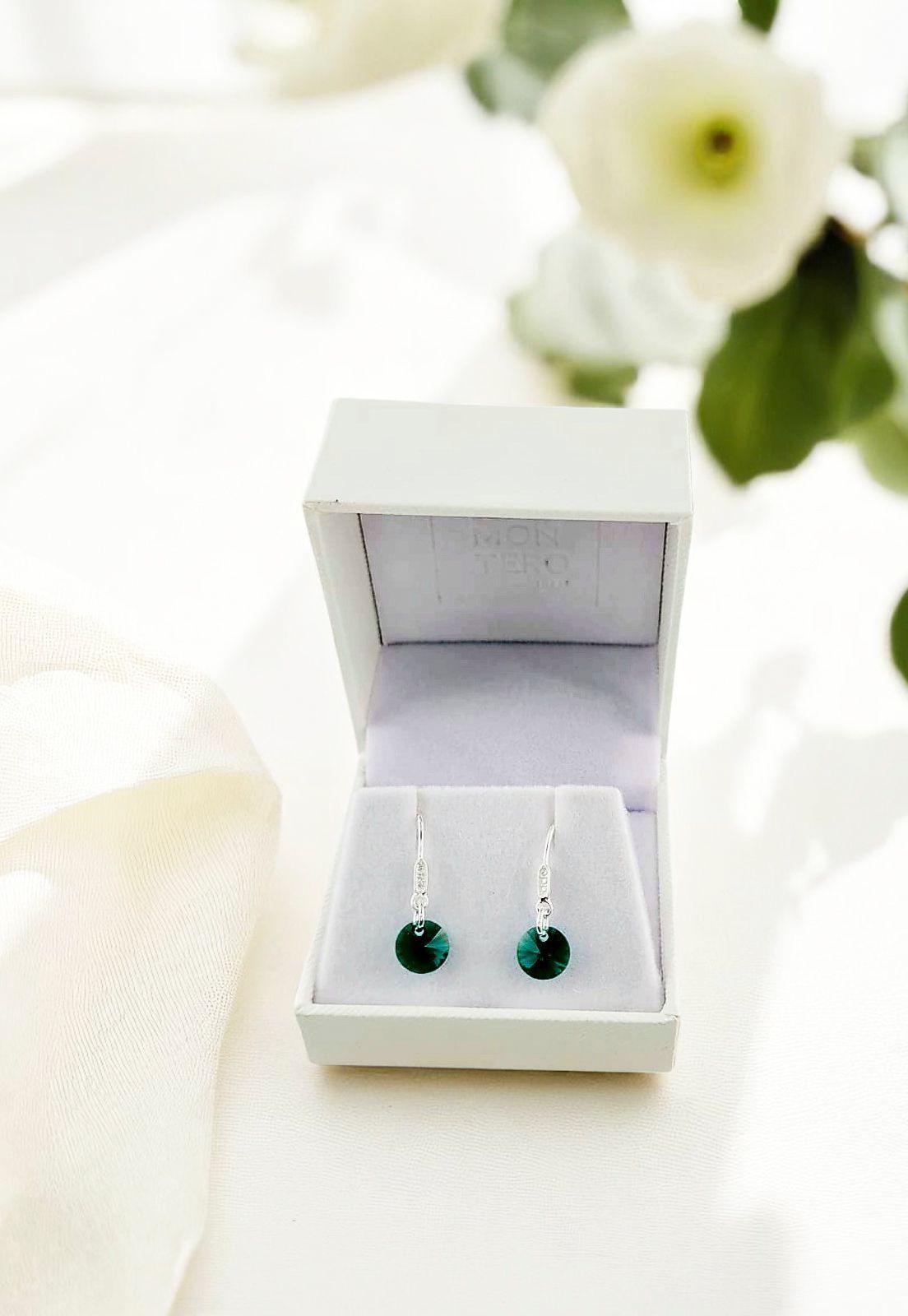 Aros Punto De Luz Plata 925 Cristal Swarovski® Emerald -3