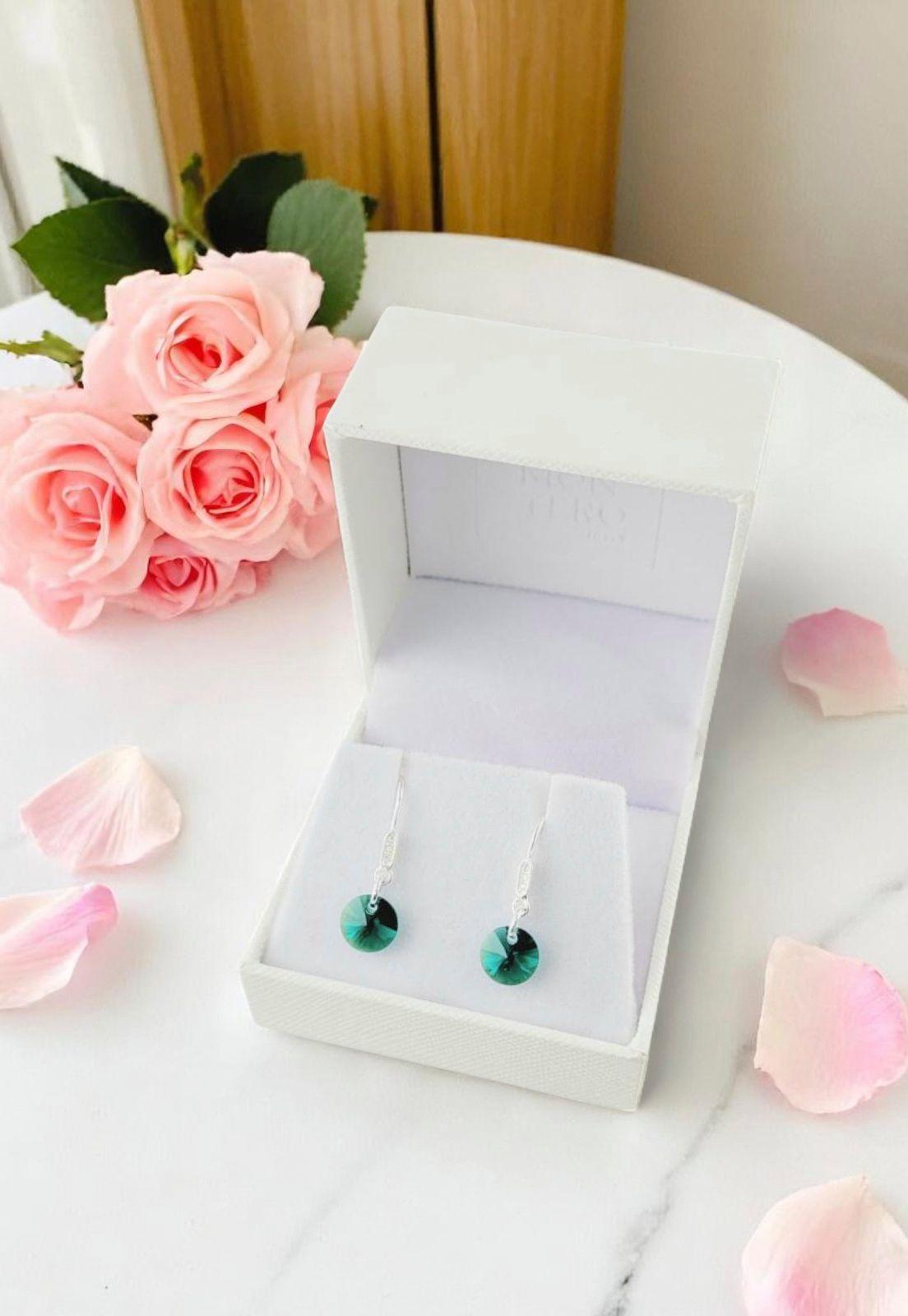 Aros Punto De Luz Plata 925 Cristal Swarovski® Emerald -4