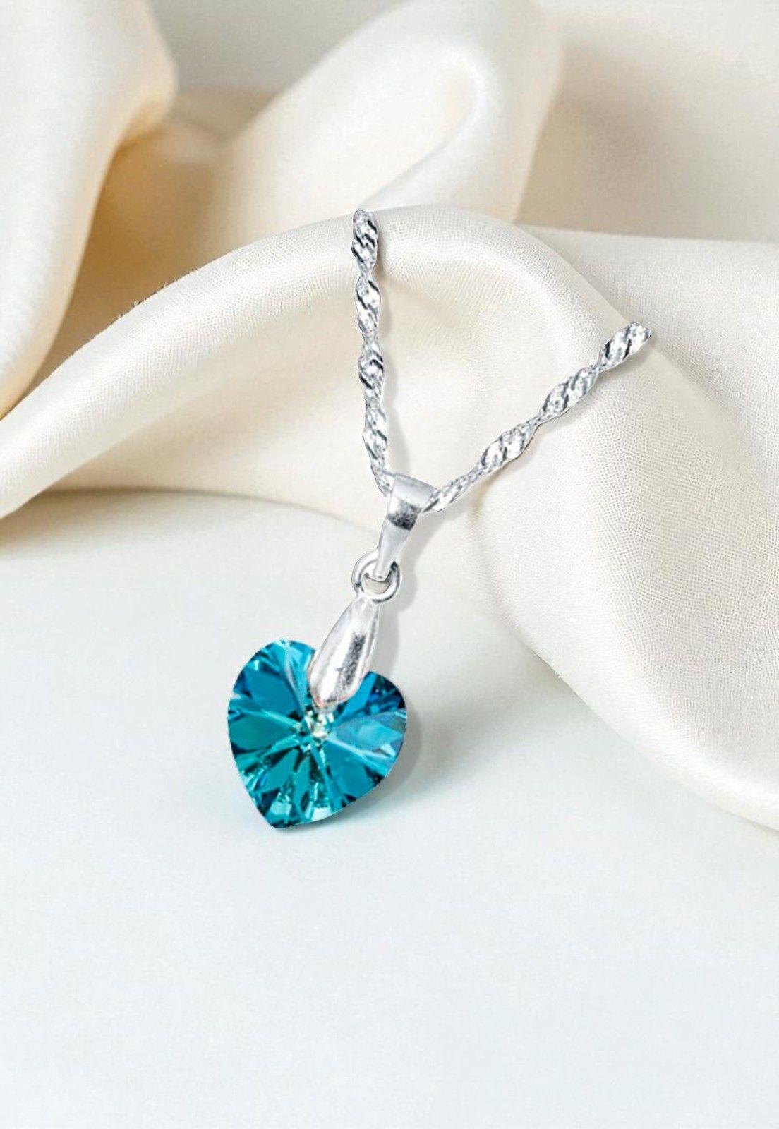 Collar Romance Plata Italiana 925 Cristal Genuino Bermuda Blue-2