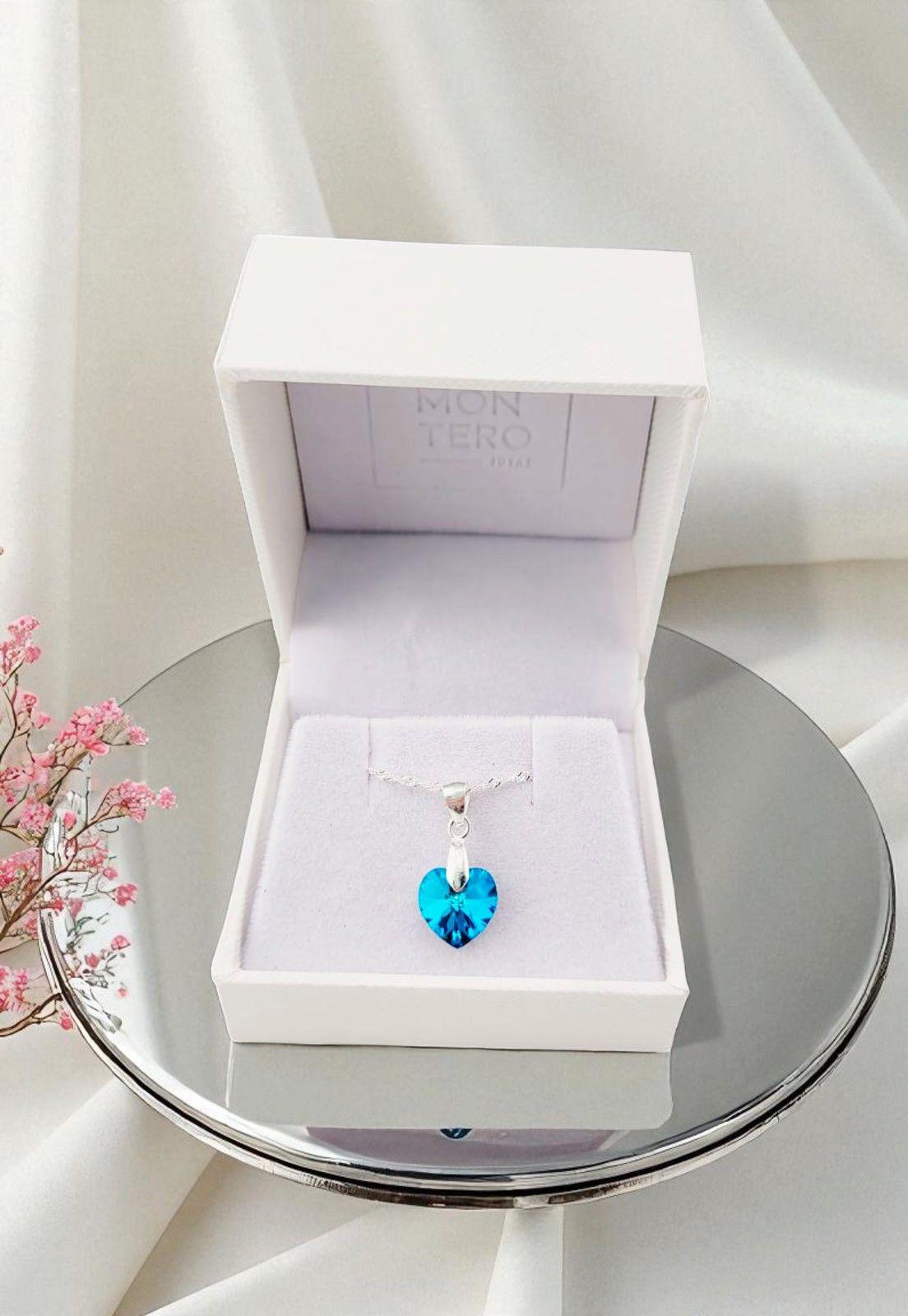 Collar Romance Plata Italiana 925 Cristal Genuino Bermuda Blue-3