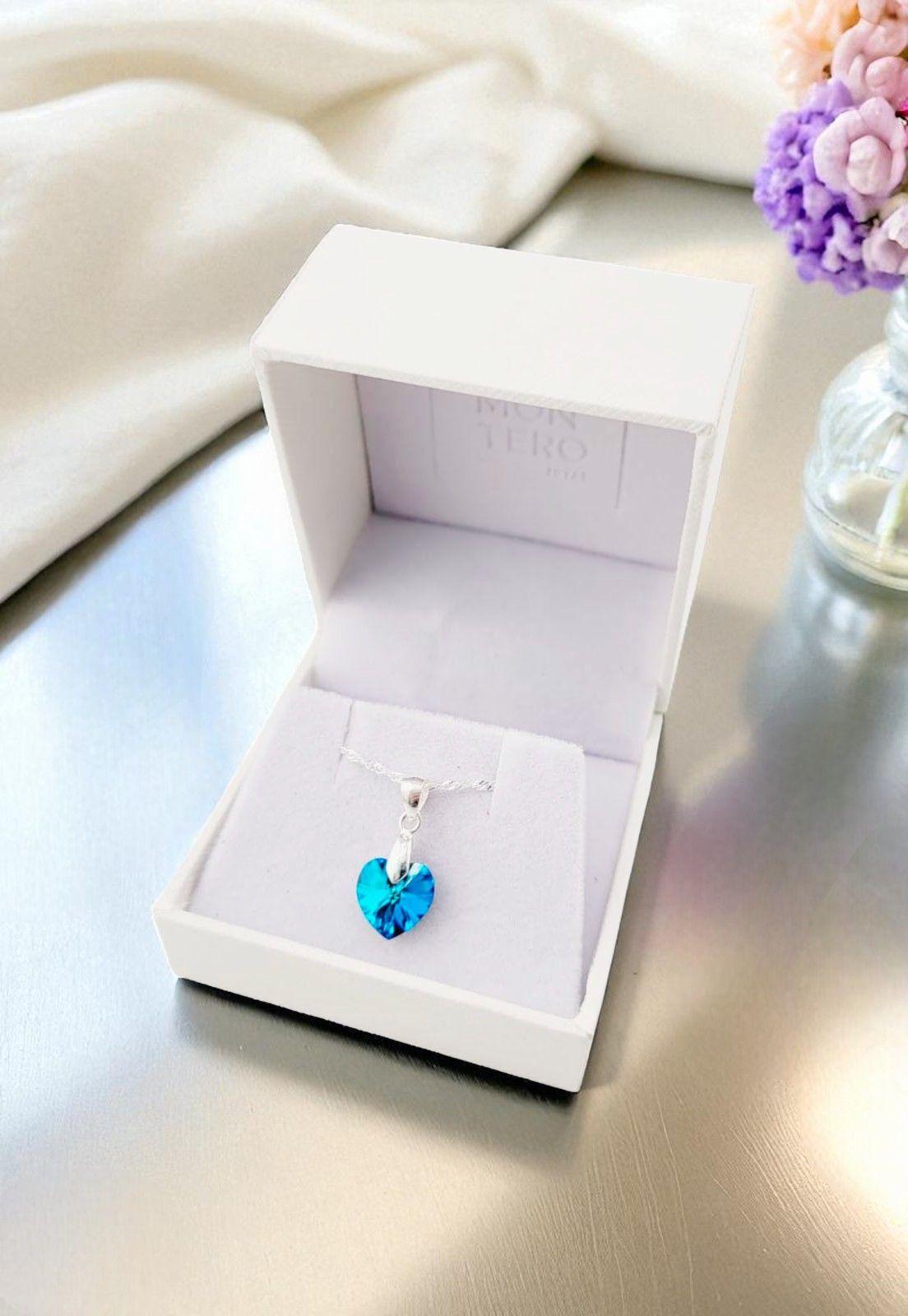 Collar Romance Plata Italiana 925 Cristal Genuino Bermuda Blue-4
