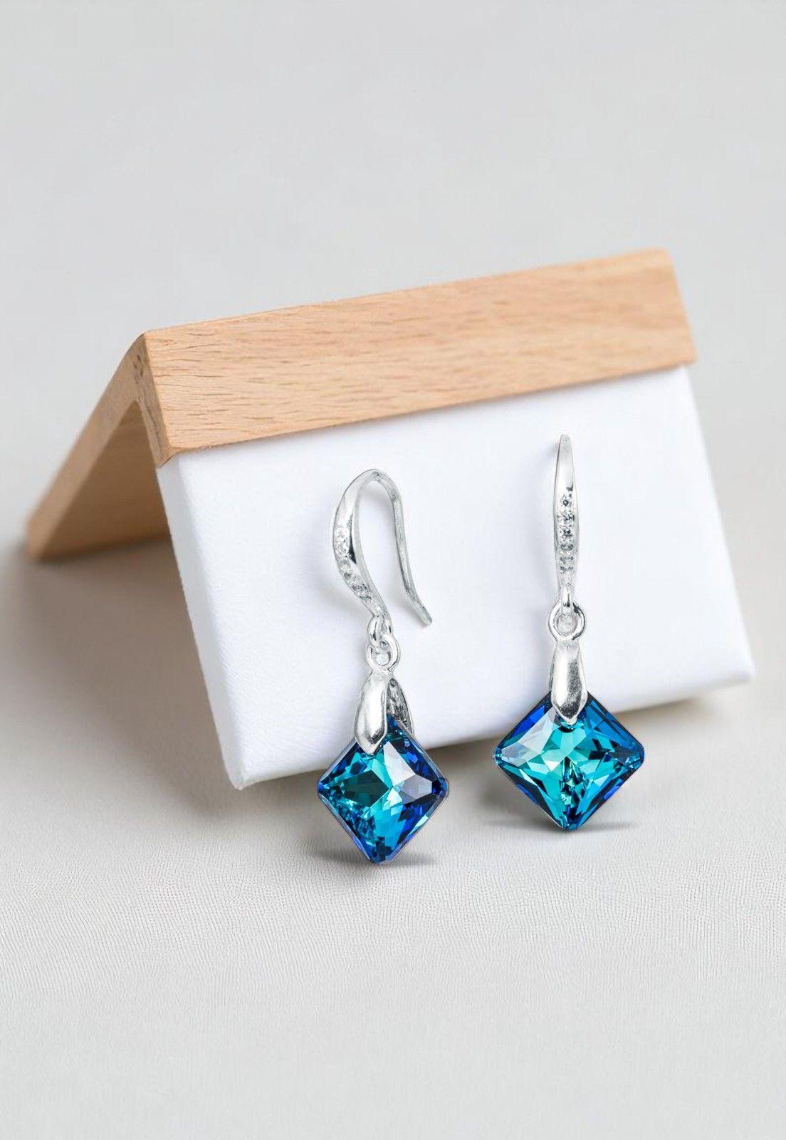 Aros Cristina Plata Italiana 925 Cristal Genuino Bermuda Blue-2