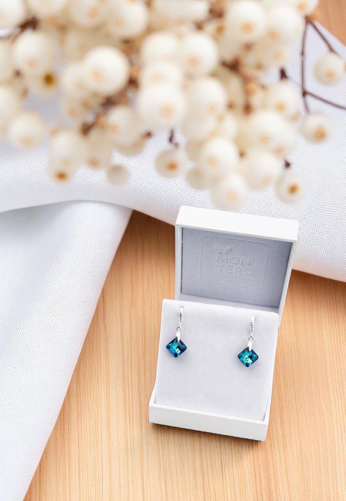 Aros Cristina Plata Italiana 925 Cristal Genuino Bermuda Blue-3