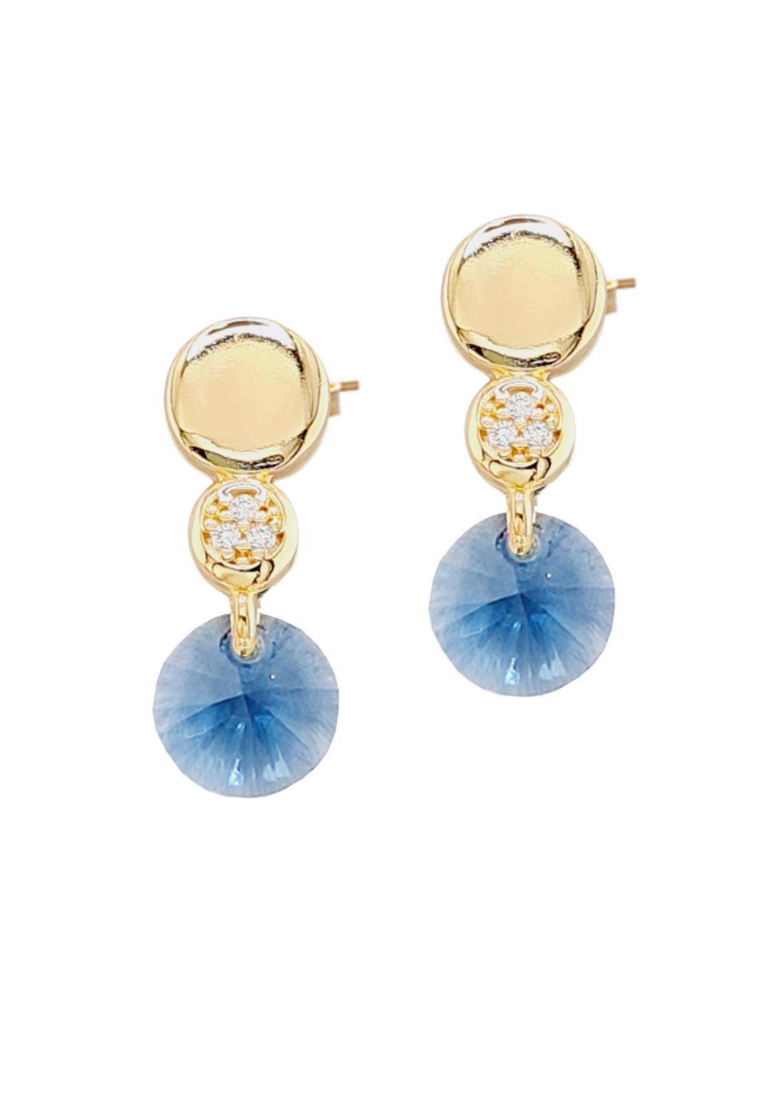 Aros Punto de Luz Gold Cristales Genuinos Denim Blue.-2