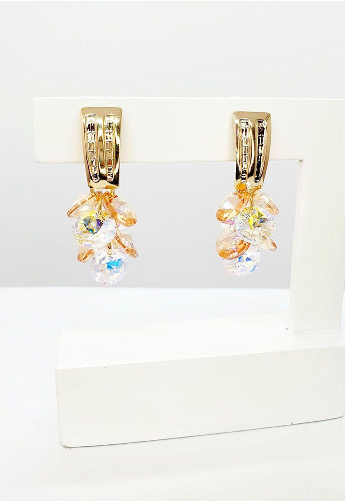 Aros Antonia Gold Cristales Genuinos  Aurora & Golden -3