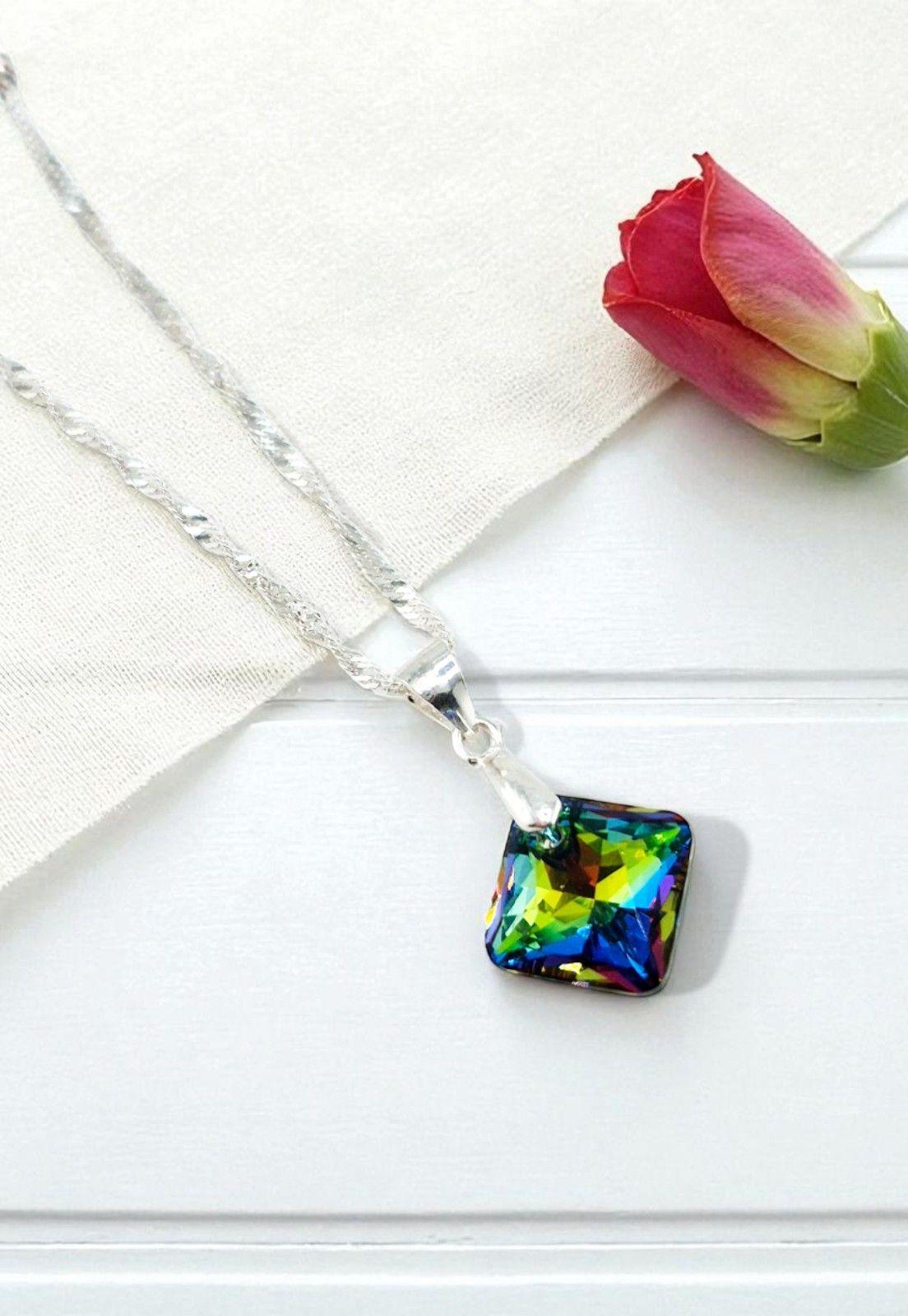 Collar Cristina Plata Italiana 925 Cristal Genuino Vitral Medium-2