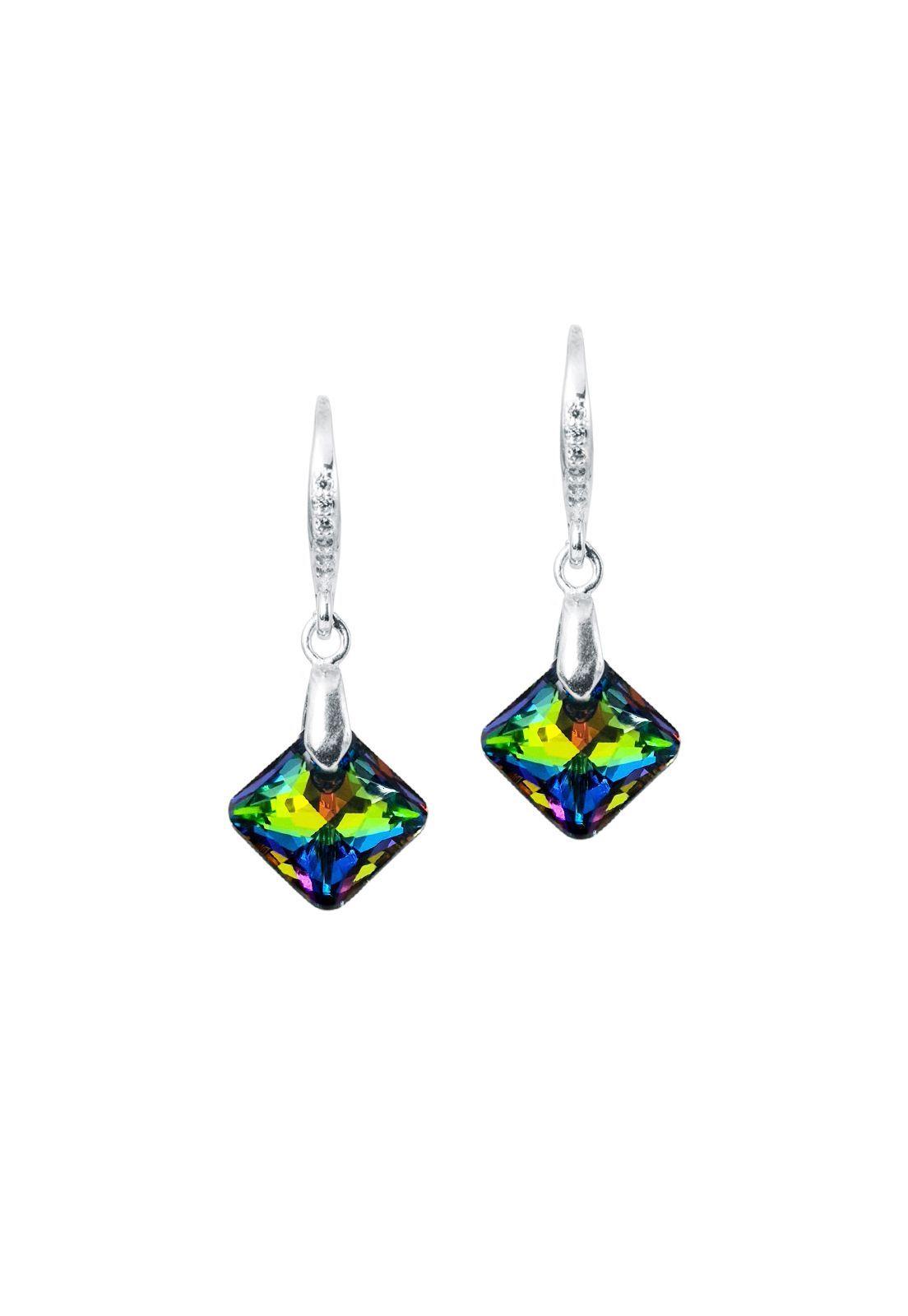 Aros Cristina Plata Italiana 925 y Cristales Genuinos Vitral Medium-0