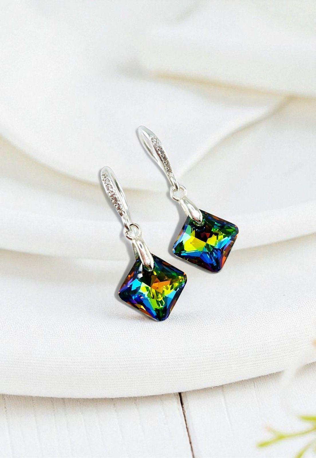 Aros Cristina Plata Italiana 925 y Cristales Genuinos Vitral Medium-1