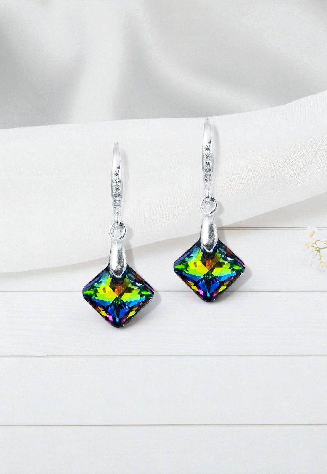 Aros Cristina Plata Italiana 925 y Cristales Genuinos Vitral Medium-2