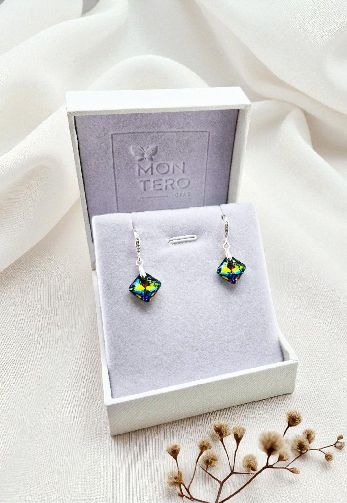 Aros Cristina Plata Italiana 925 y Cristales Genuinos Vitral Medium-3