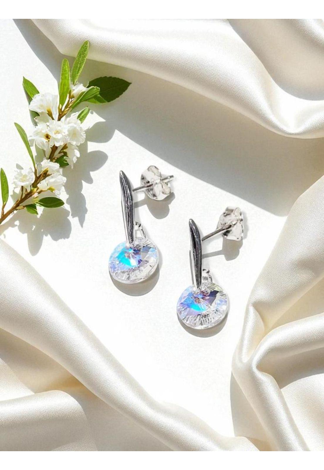 Aros Punto De Luz Plata 925 Cristal Swarovski® Aurora Boreal-1