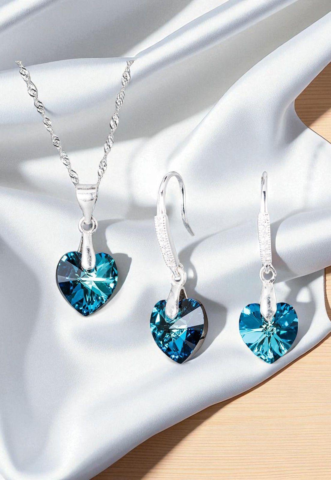 Conjunto Romance Plata Italiana 925 Cristal Genuino Bermuda Blue-2