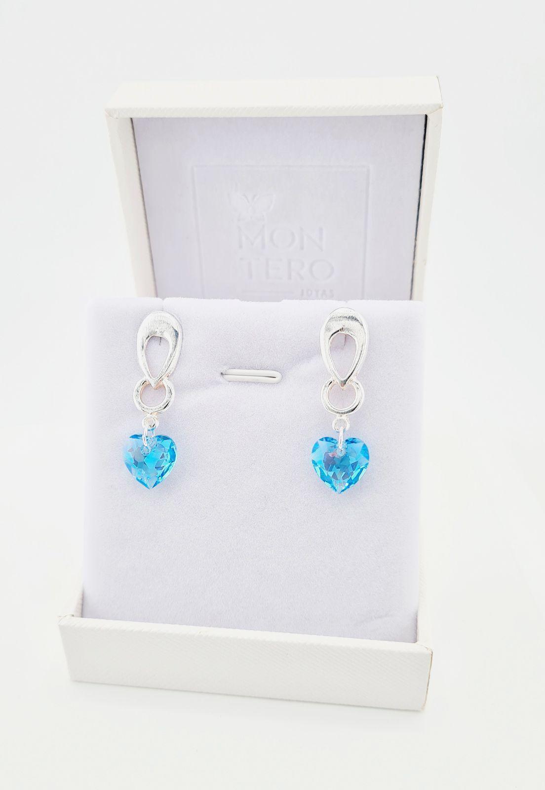 Aros Amor Baño de Oro de Blanco Cristales Aquamarine Shimmer.-2