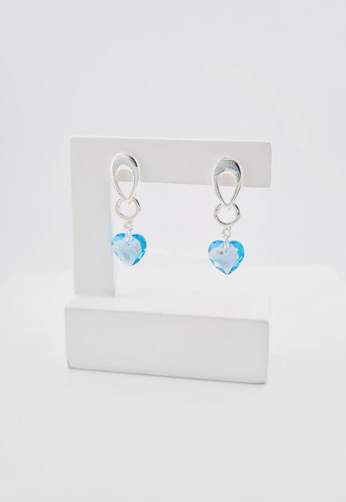 Aros Amor Baño de Oro de Blanco Cristales Aquamarine Shimmer.-3
